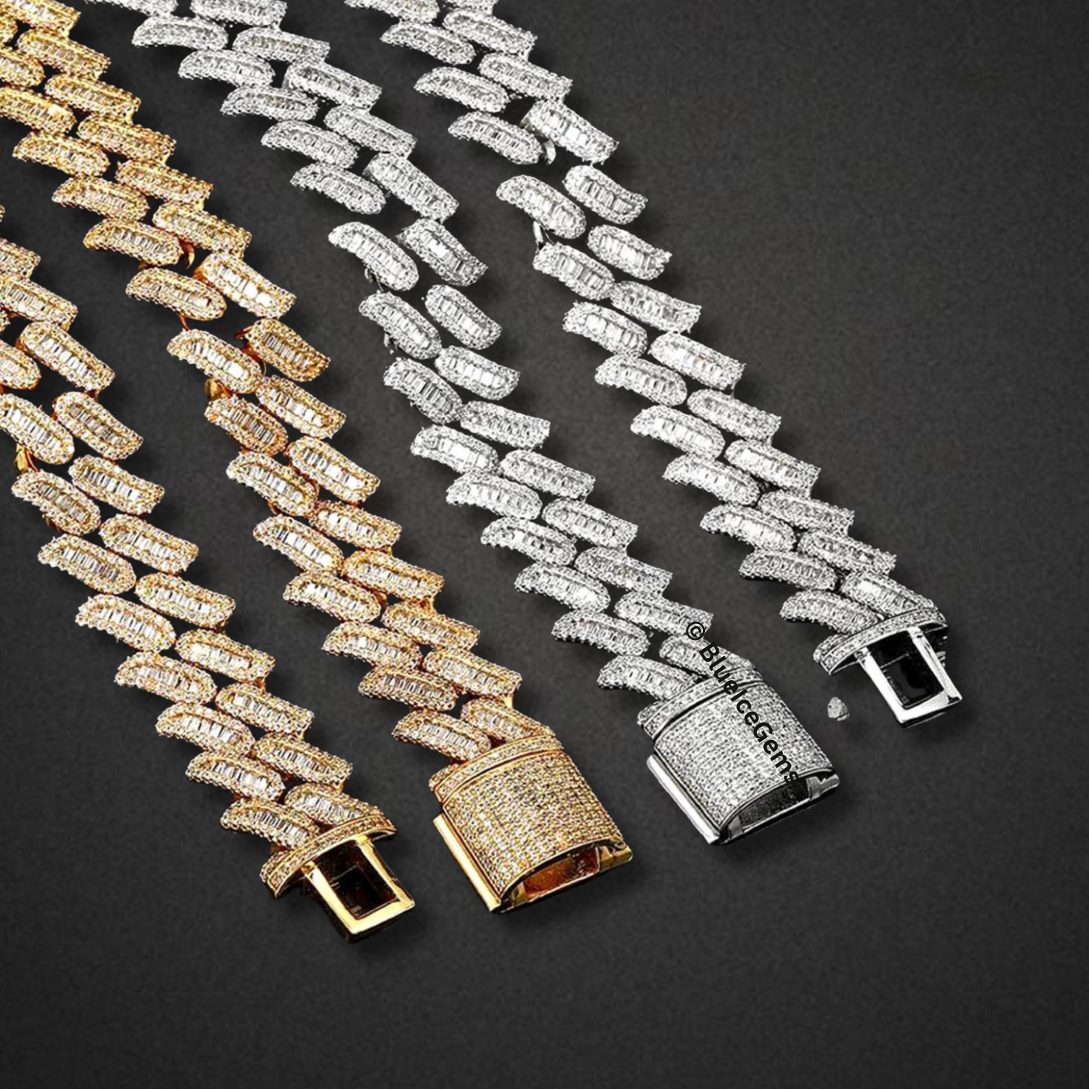 Iced-Out "Herringbone" Baguette-Cut Bracelet