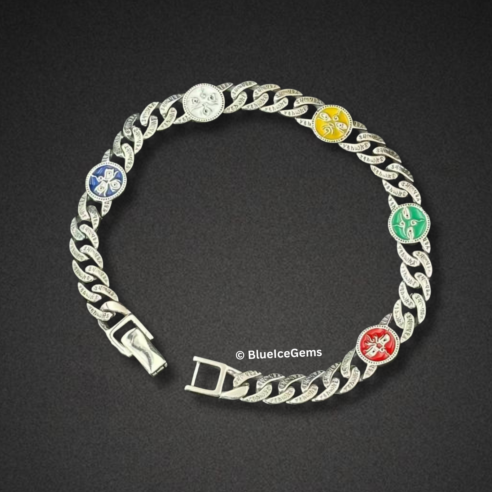 Iced-Out Enamel & Cuban Link Bracelet