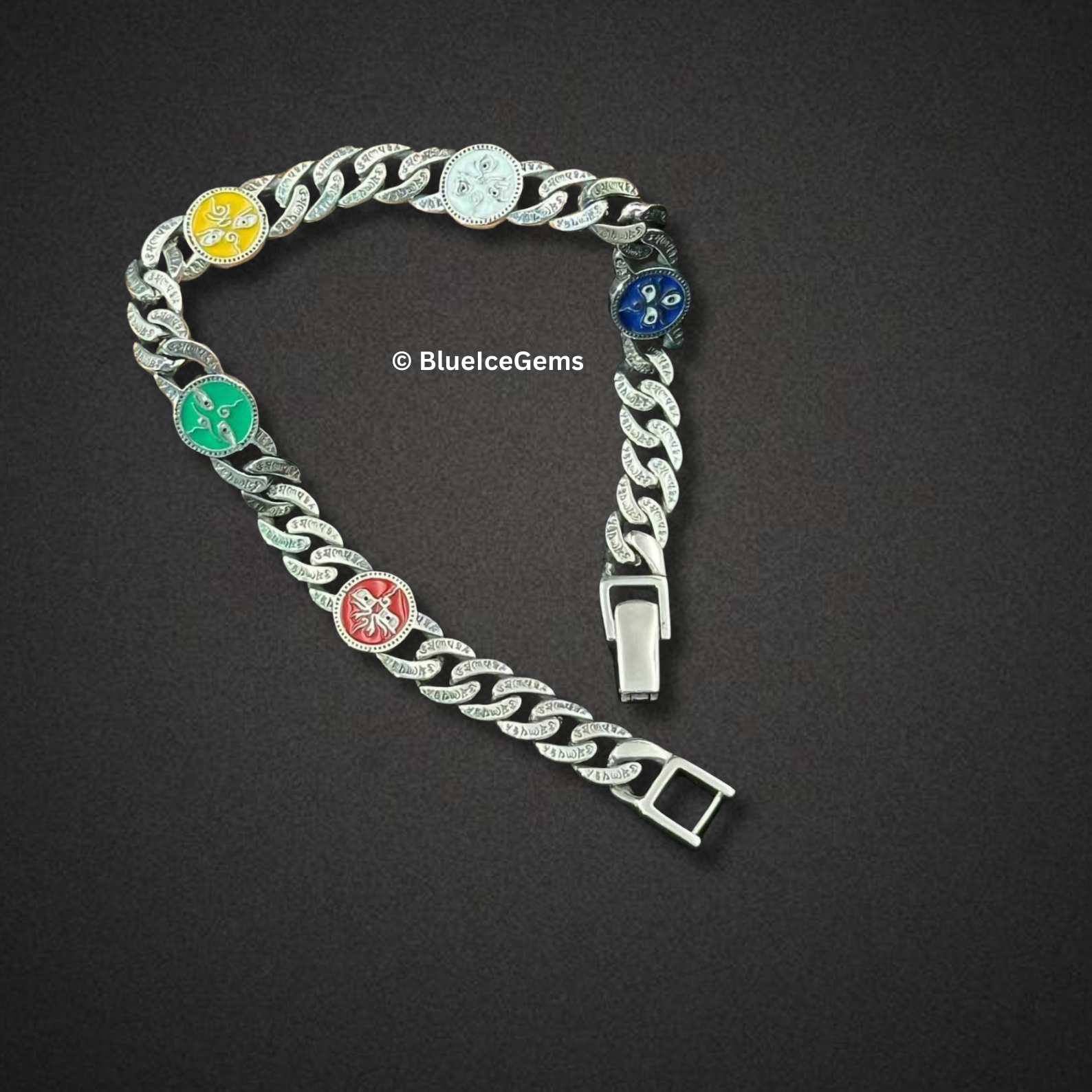 Iced-Out Enamel & Cuban Link Bracelet