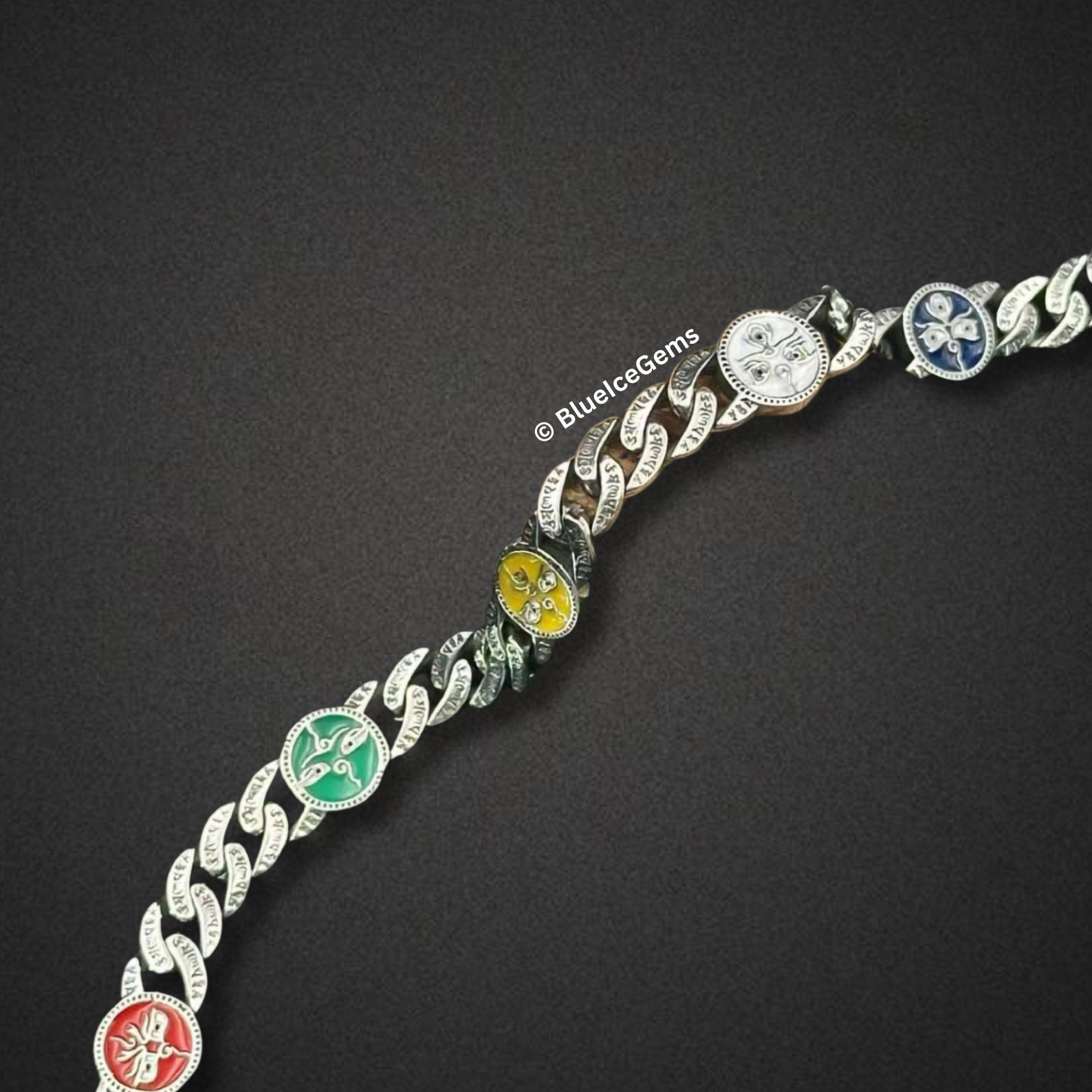 Iced-Out Enamel & Cuban Link Bracelet