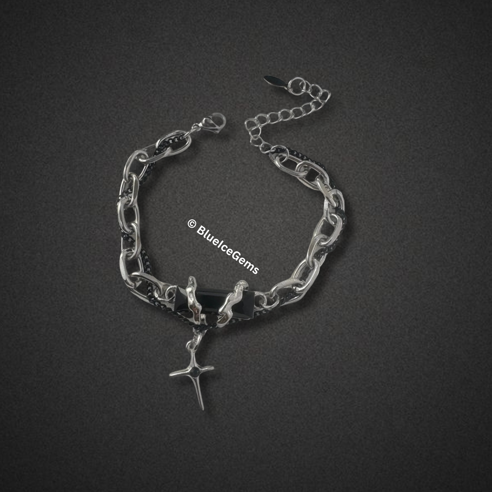 Black Steel & Diamond Cross Bracelet