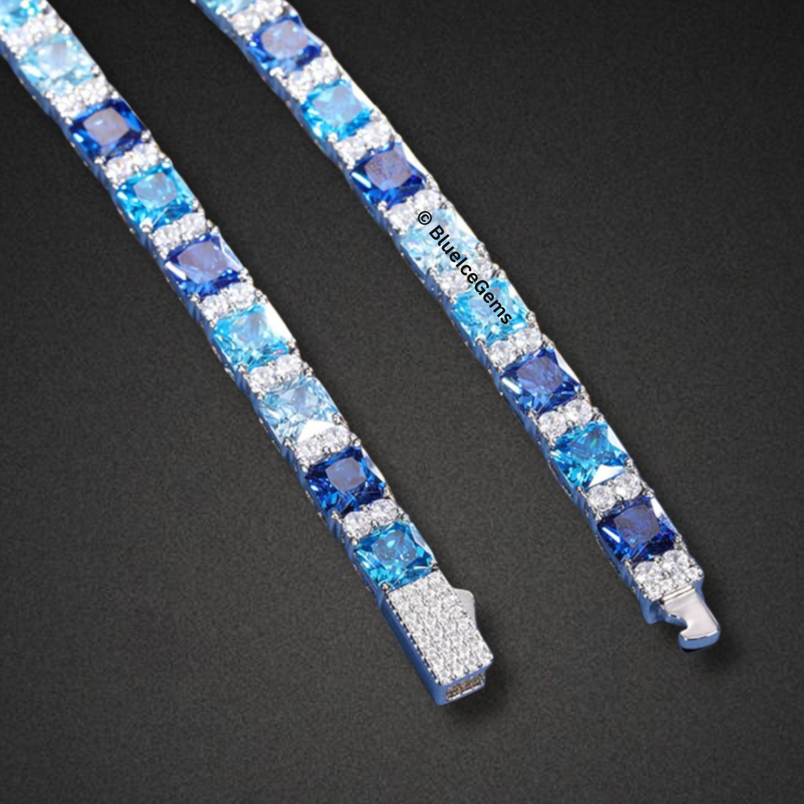 Blue Diamond & Sapphire Princess-Cut Bracelet