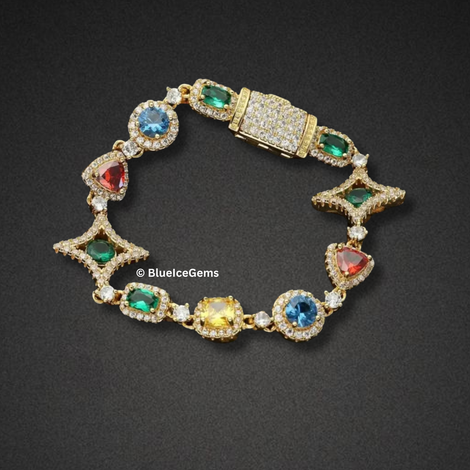 Iced-Out Multi-Colored Gemstone Link Bracelet