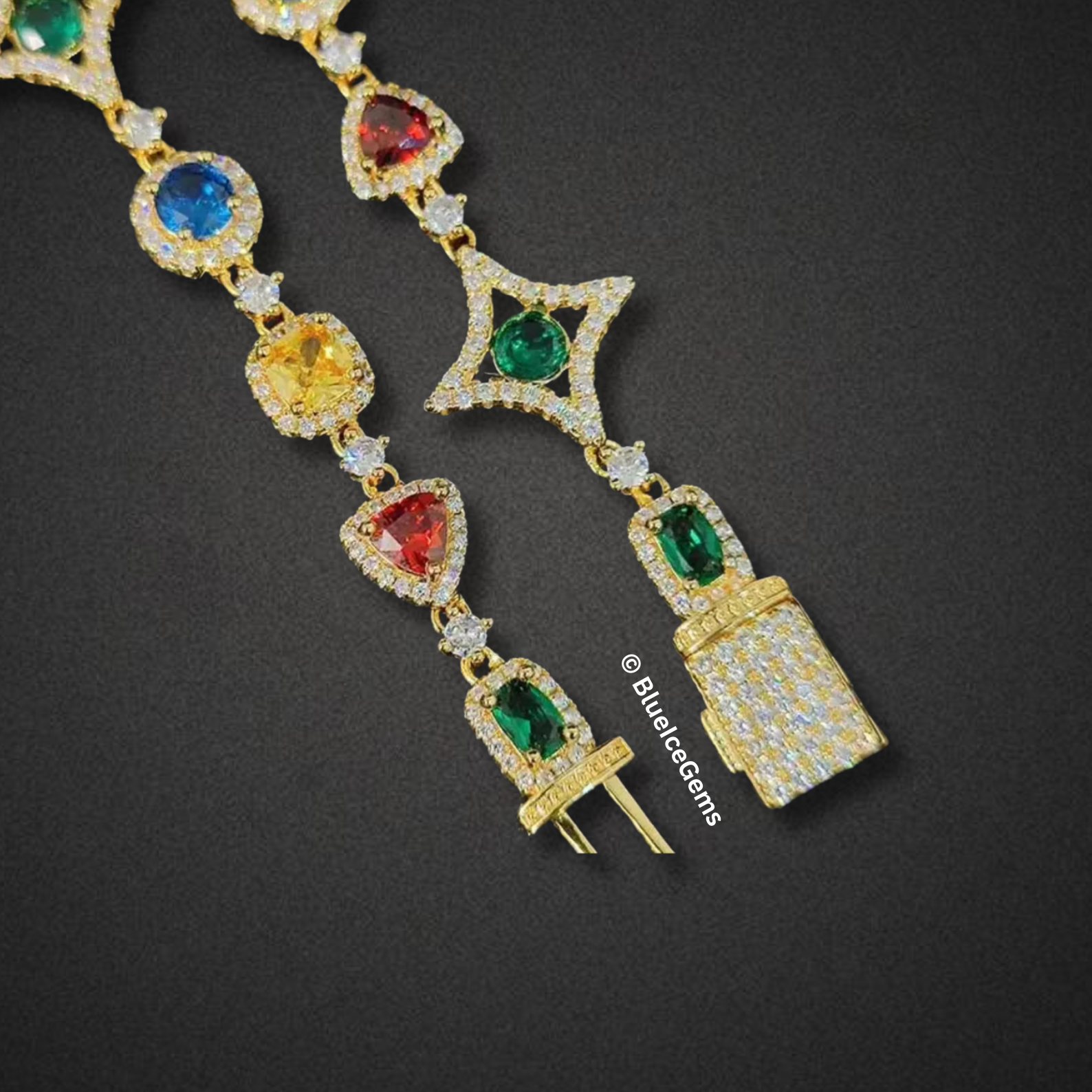Iced-Out Multi-Colored Gemstone Link Bracelet