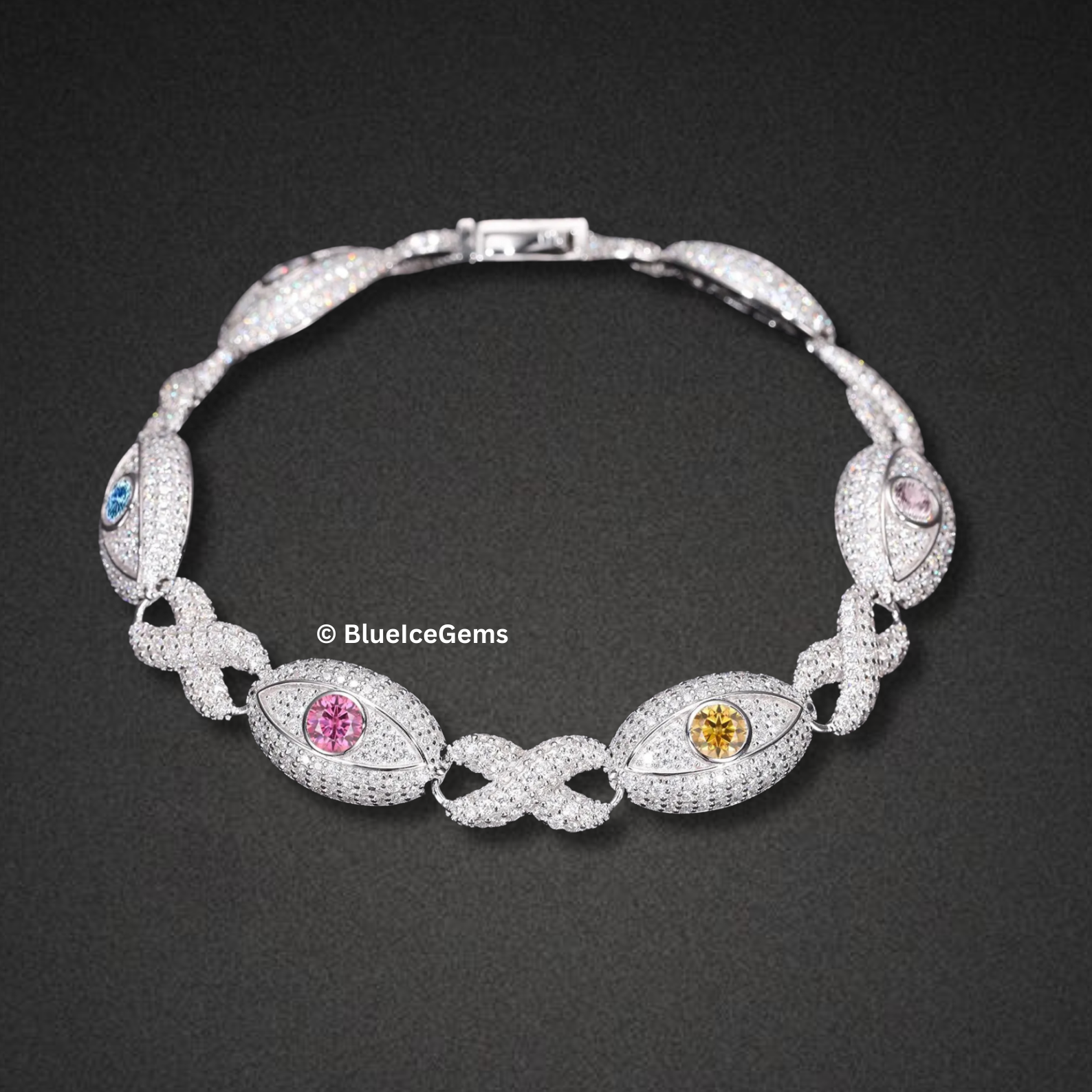 Iced-Out Multi-Colored Gemstone Eye Bracelet