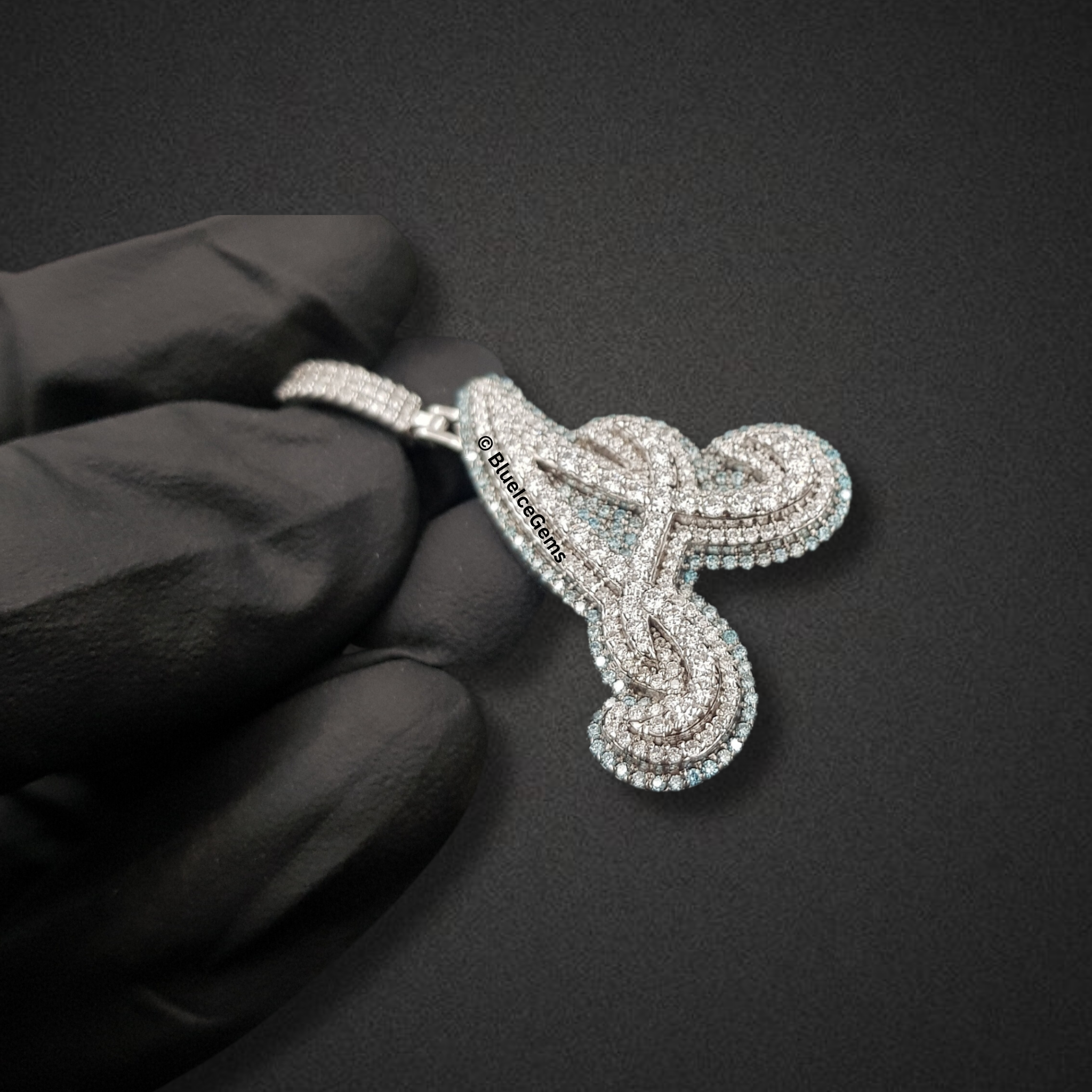 The "A" Azure Diamond Script Pendant