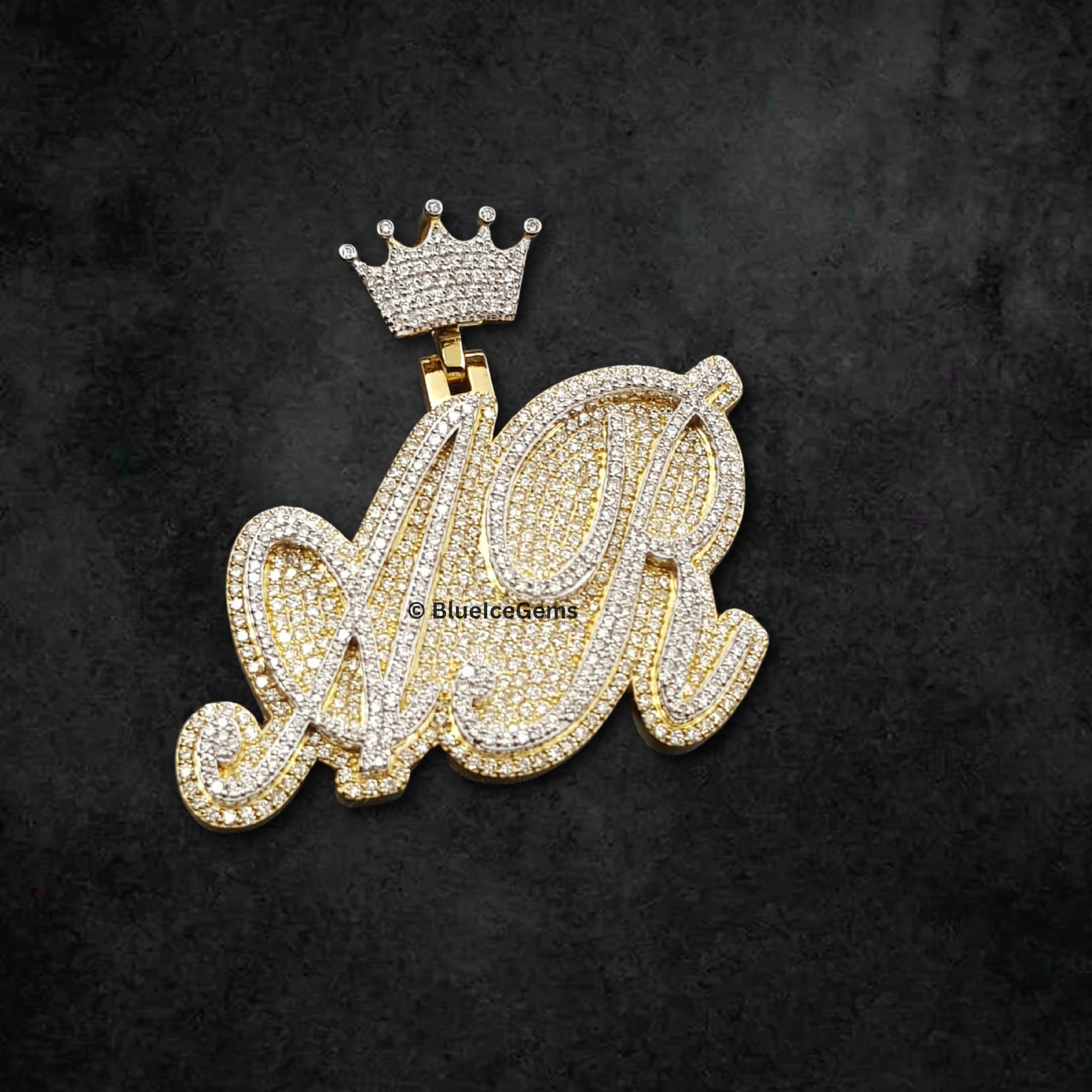 The "AR" Crowned Diamond Script Pendant