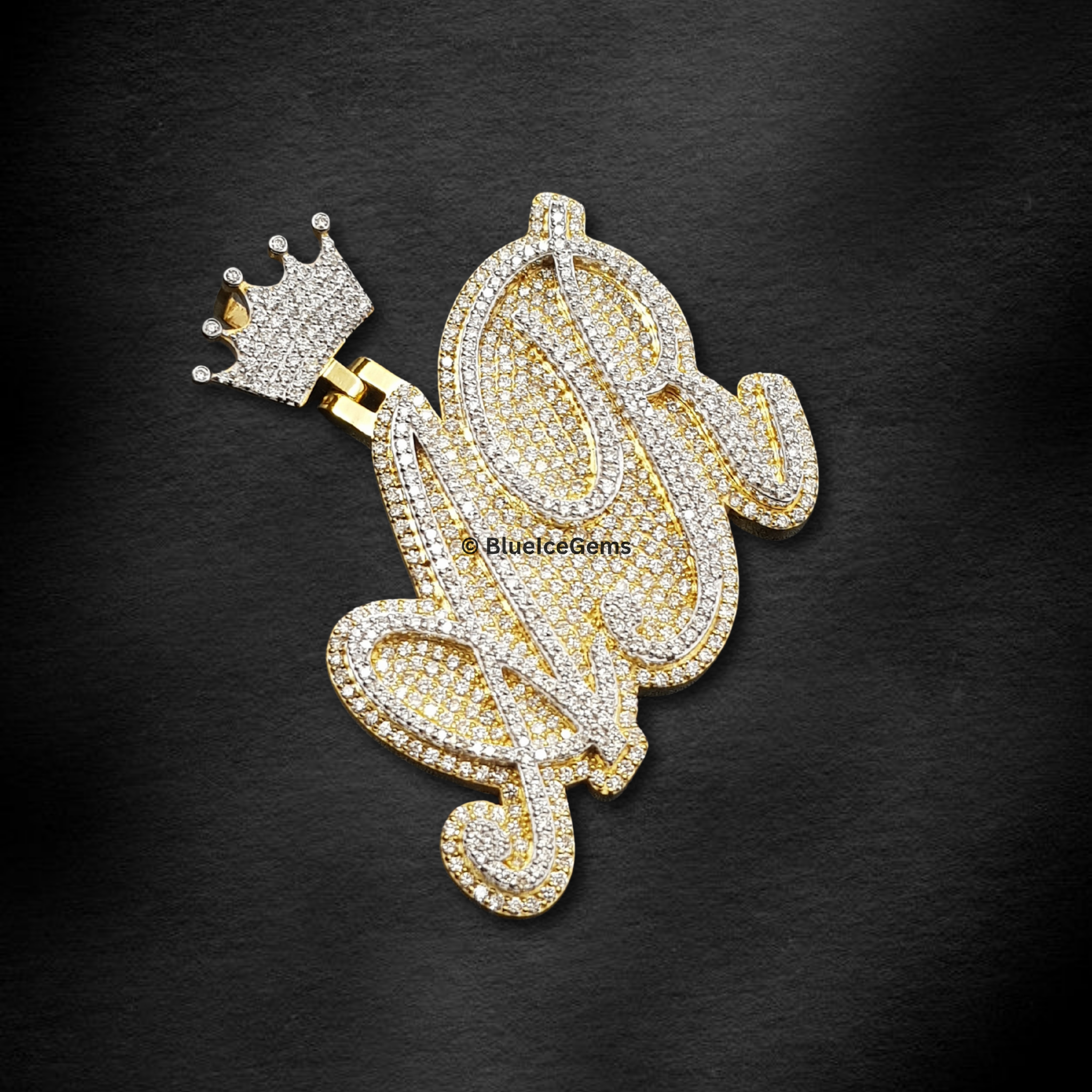 The "AR" Crowned Diamond Script Pendant