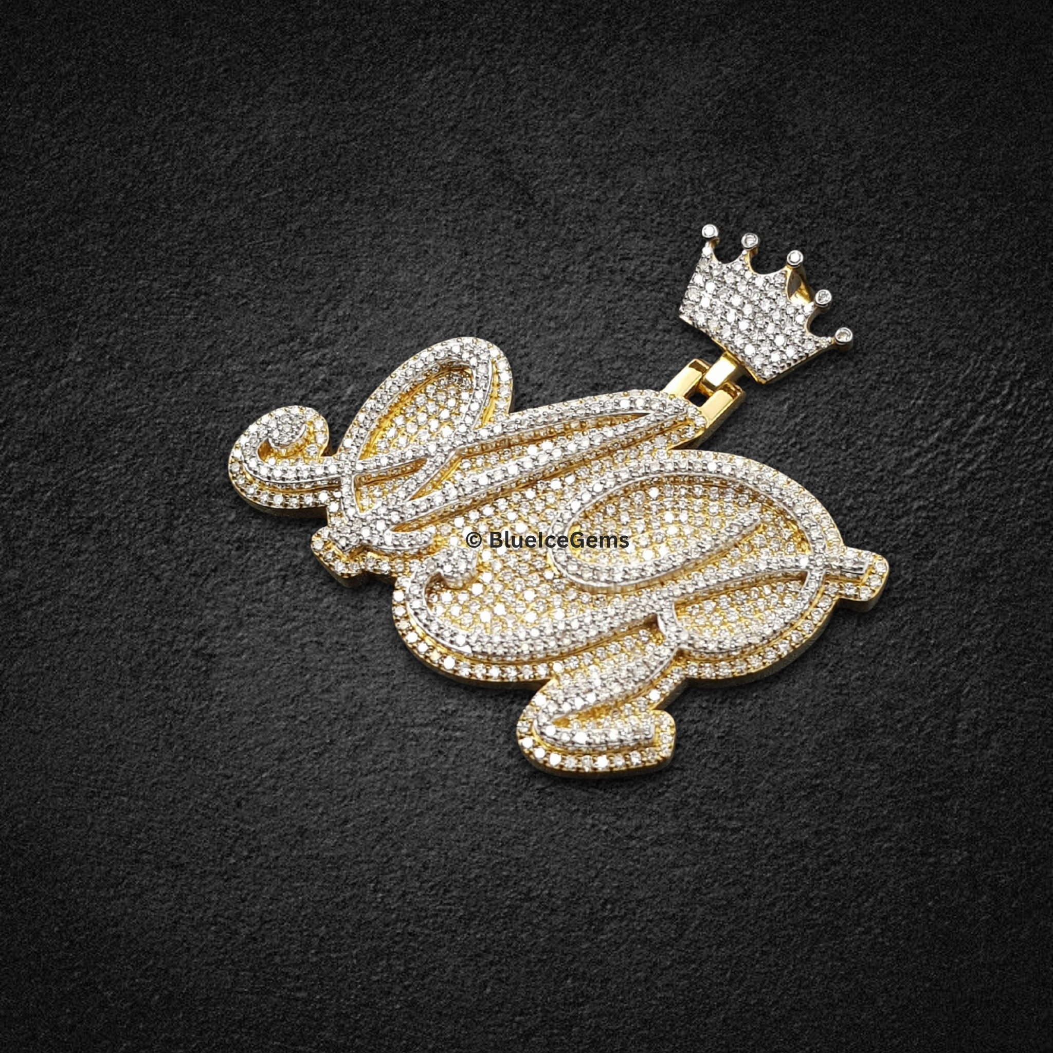 The "AR" Crowned Diamond Script Pendant
