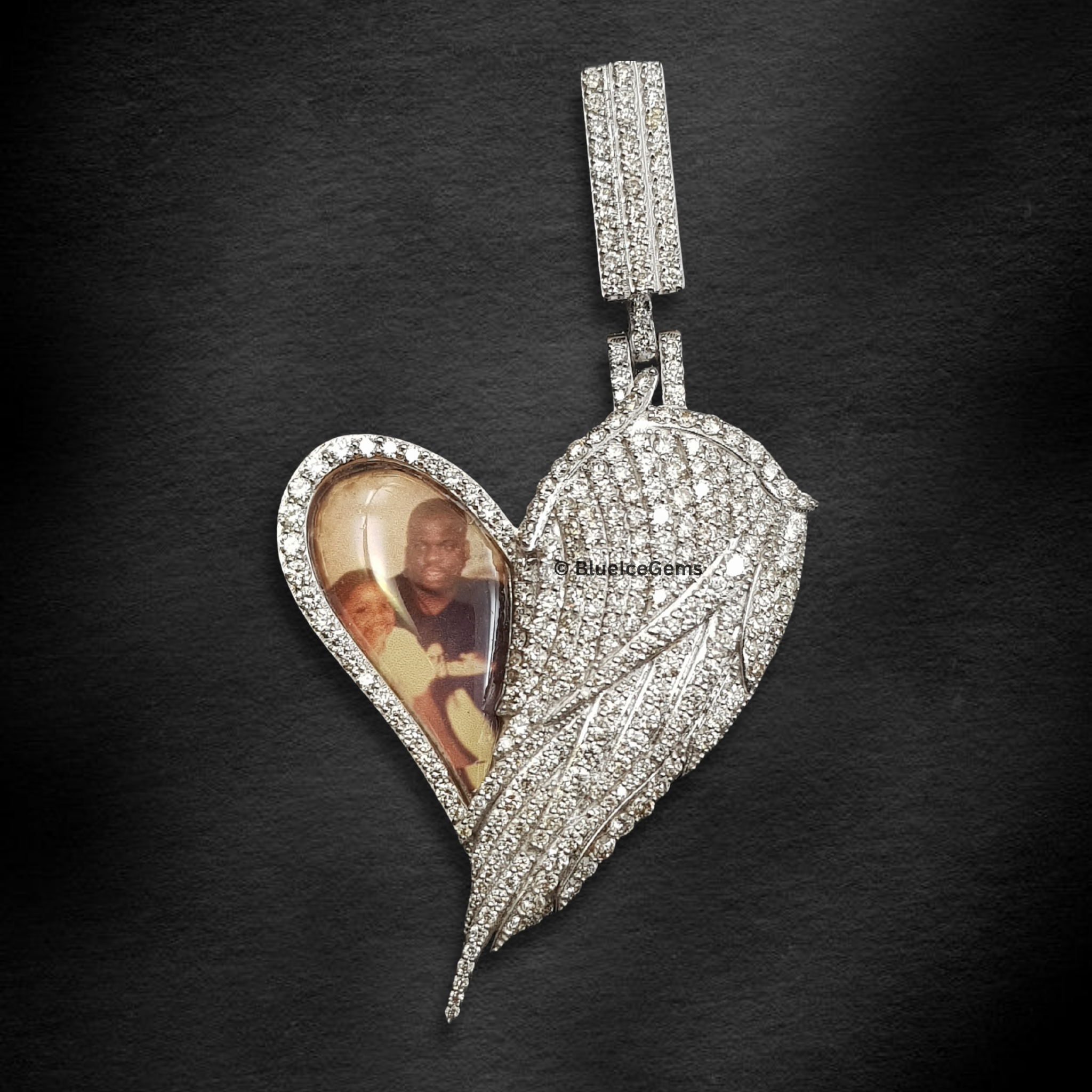 The "Angel Wing" Diamond Photo Heart Pendant