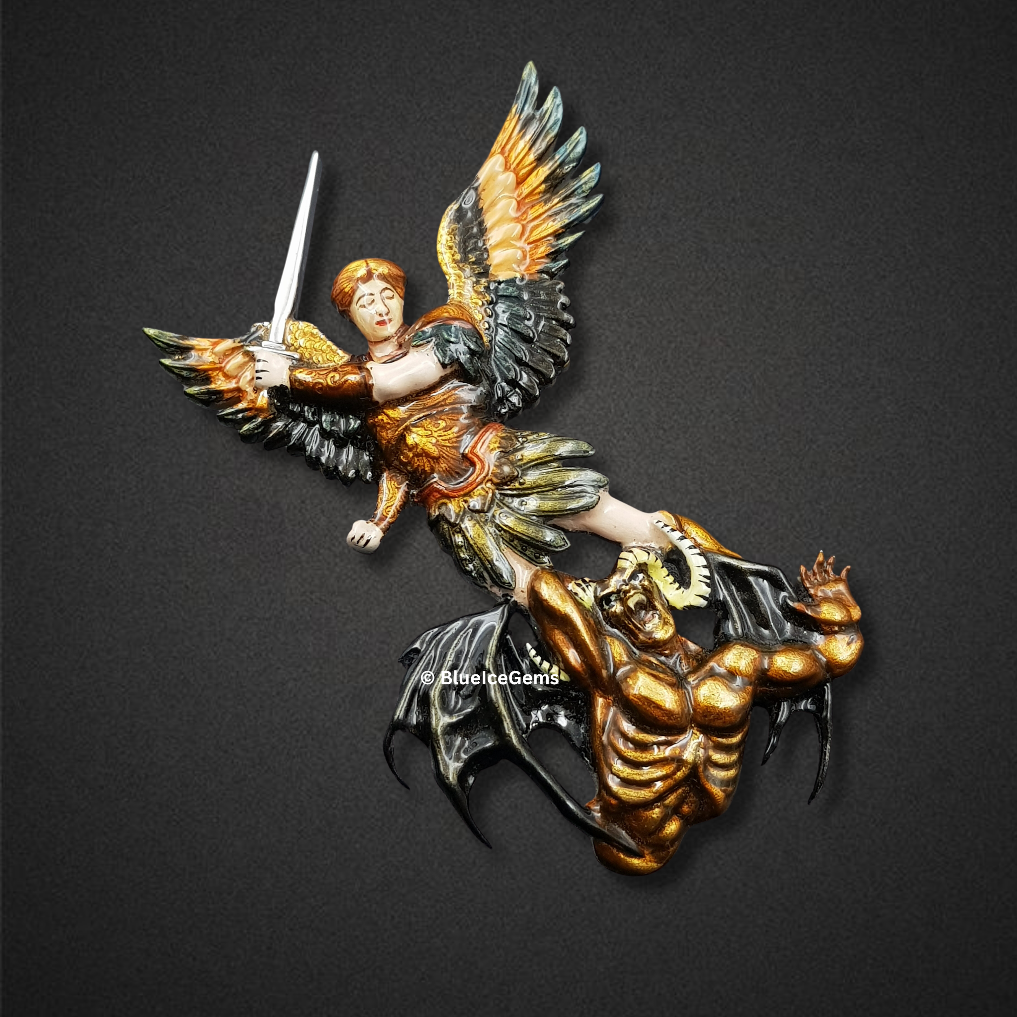 The "Archangel Michael" Enamel & Gold Sculpture Pendant