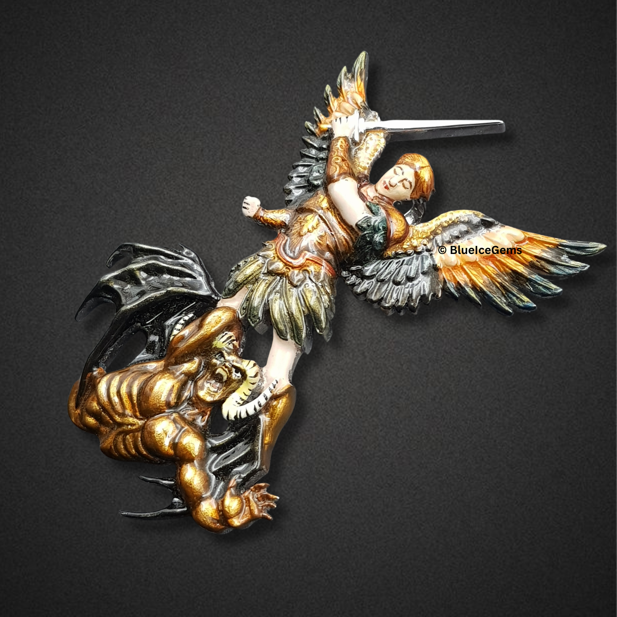 The "Archangel Michael" Enamel & Gold Sculpture Pendant