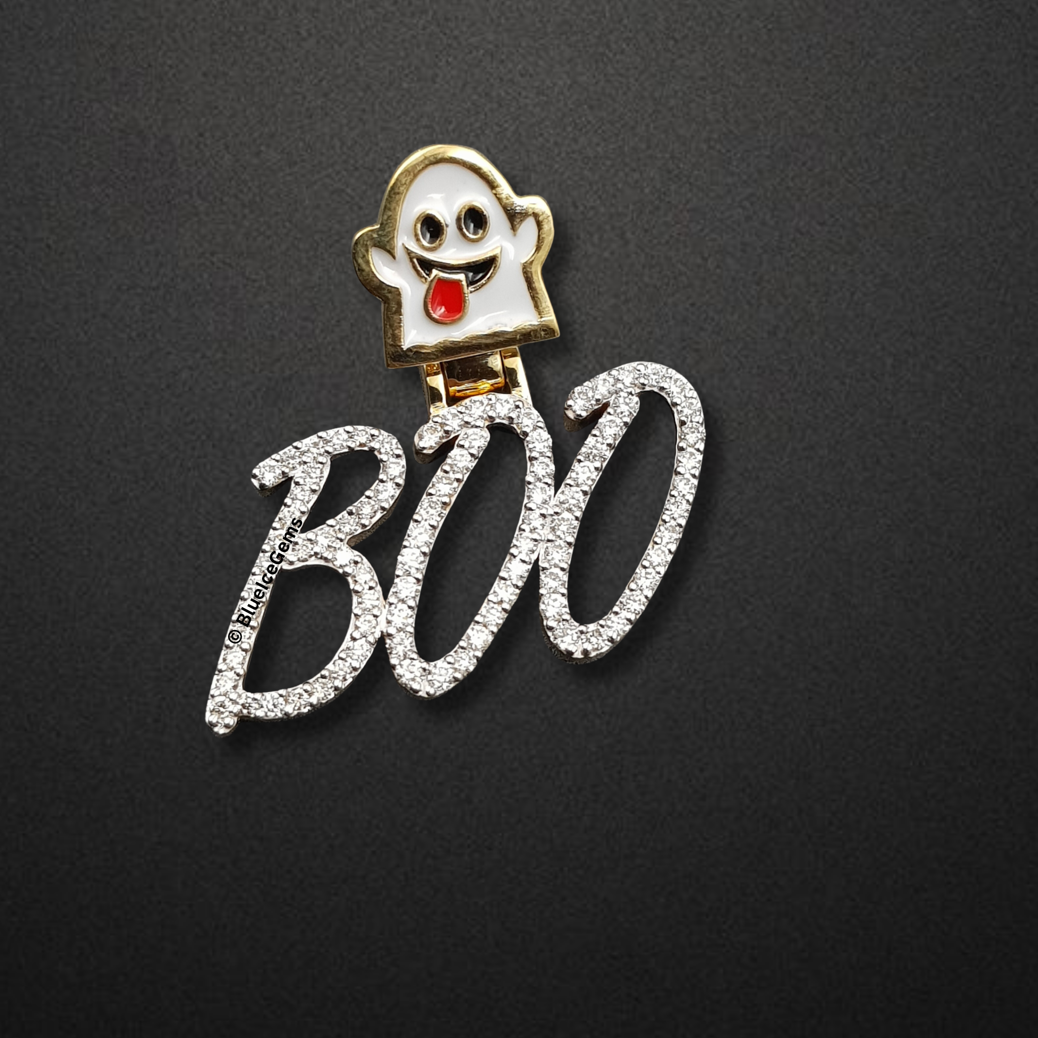 The "Boo Ghost" Diamond Script Pendant