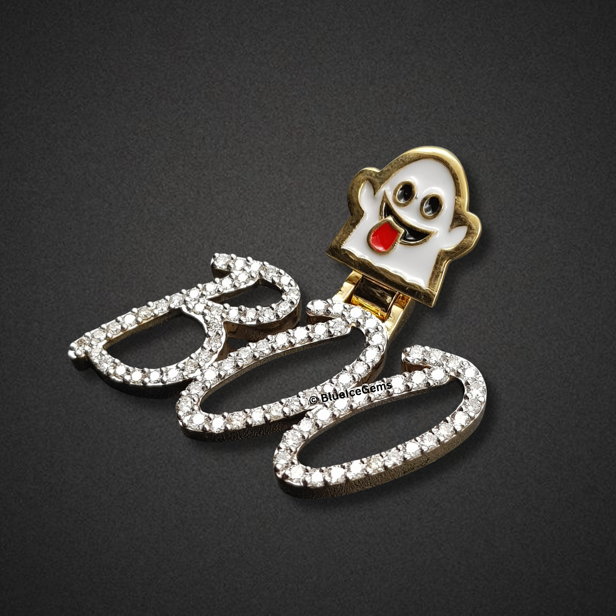 The "Boo Ghost" Diamond Script Pendant
