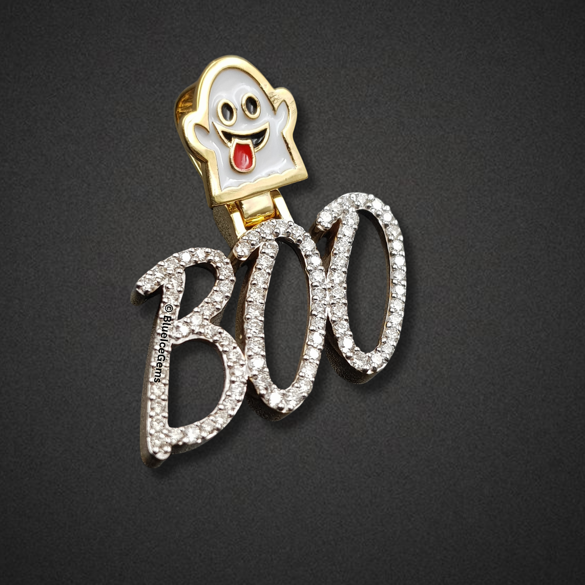 The "Boo Ghost" Diamond Script Pendant