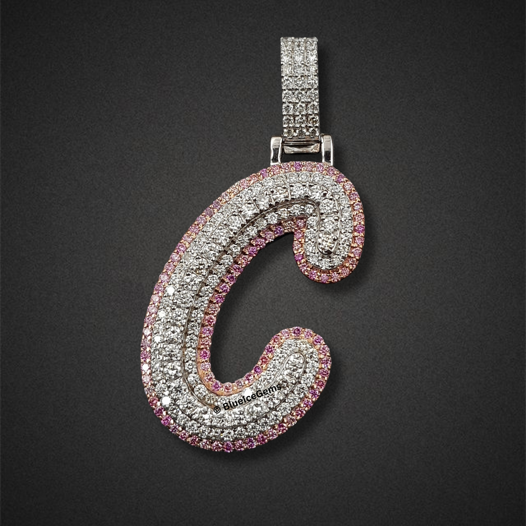 The "C" Rose & White Diamond Curvature Pendant