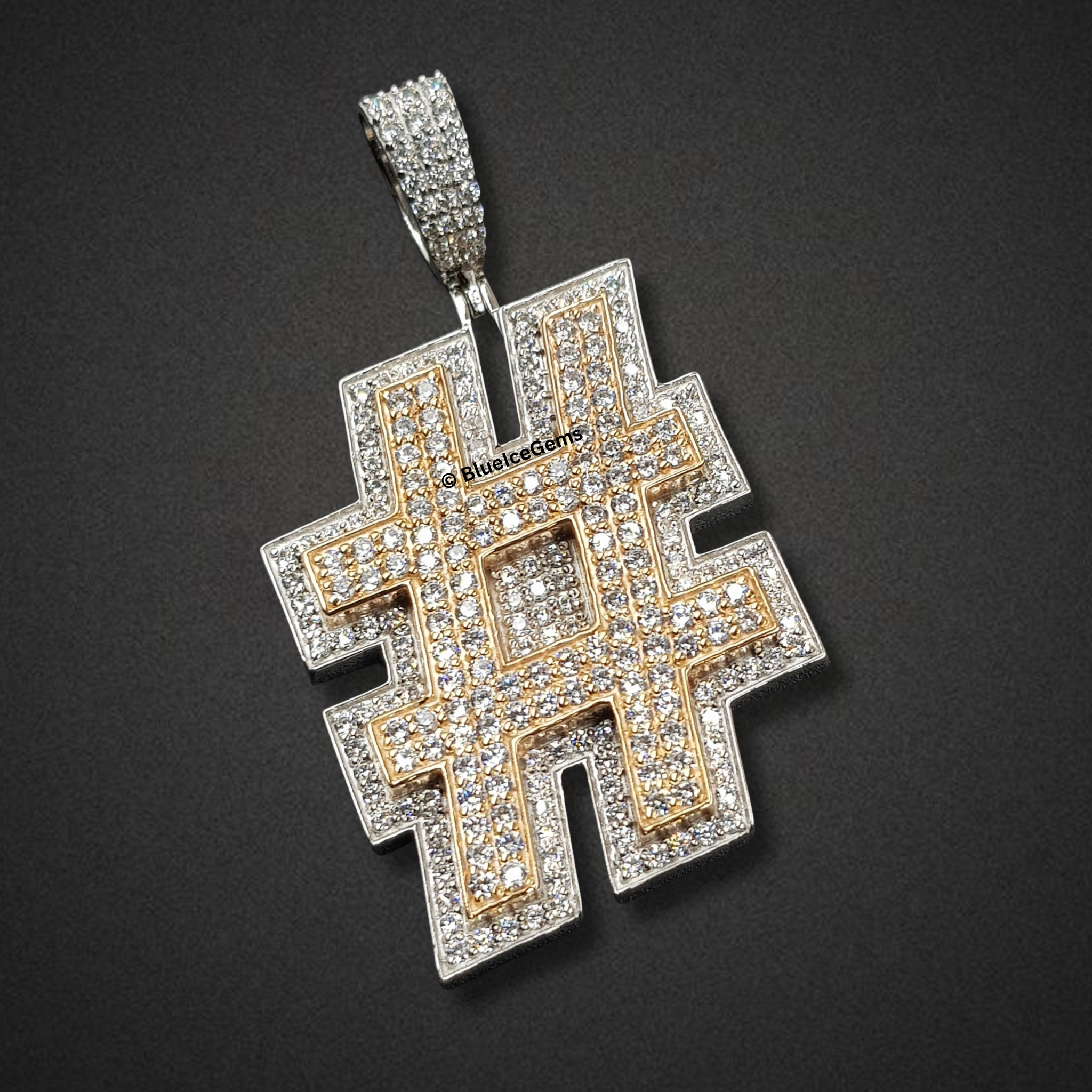 The "Iced Out Hashtag" Dual-Tone Diamond Pendant