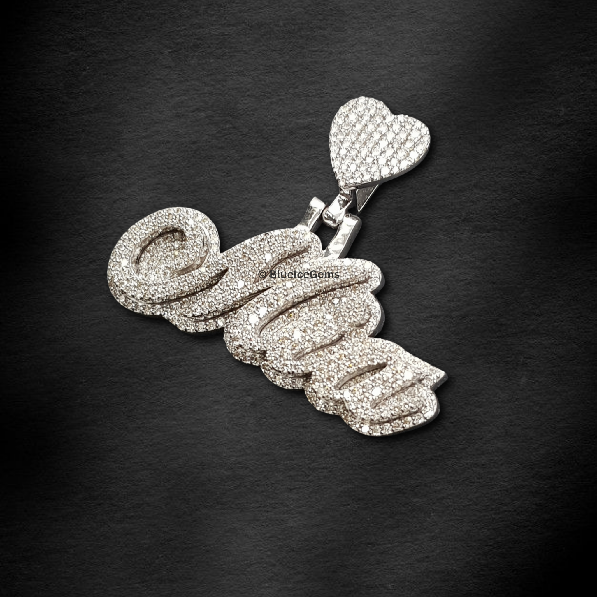 The "Mia" Heart of Diamonds Script Pendant