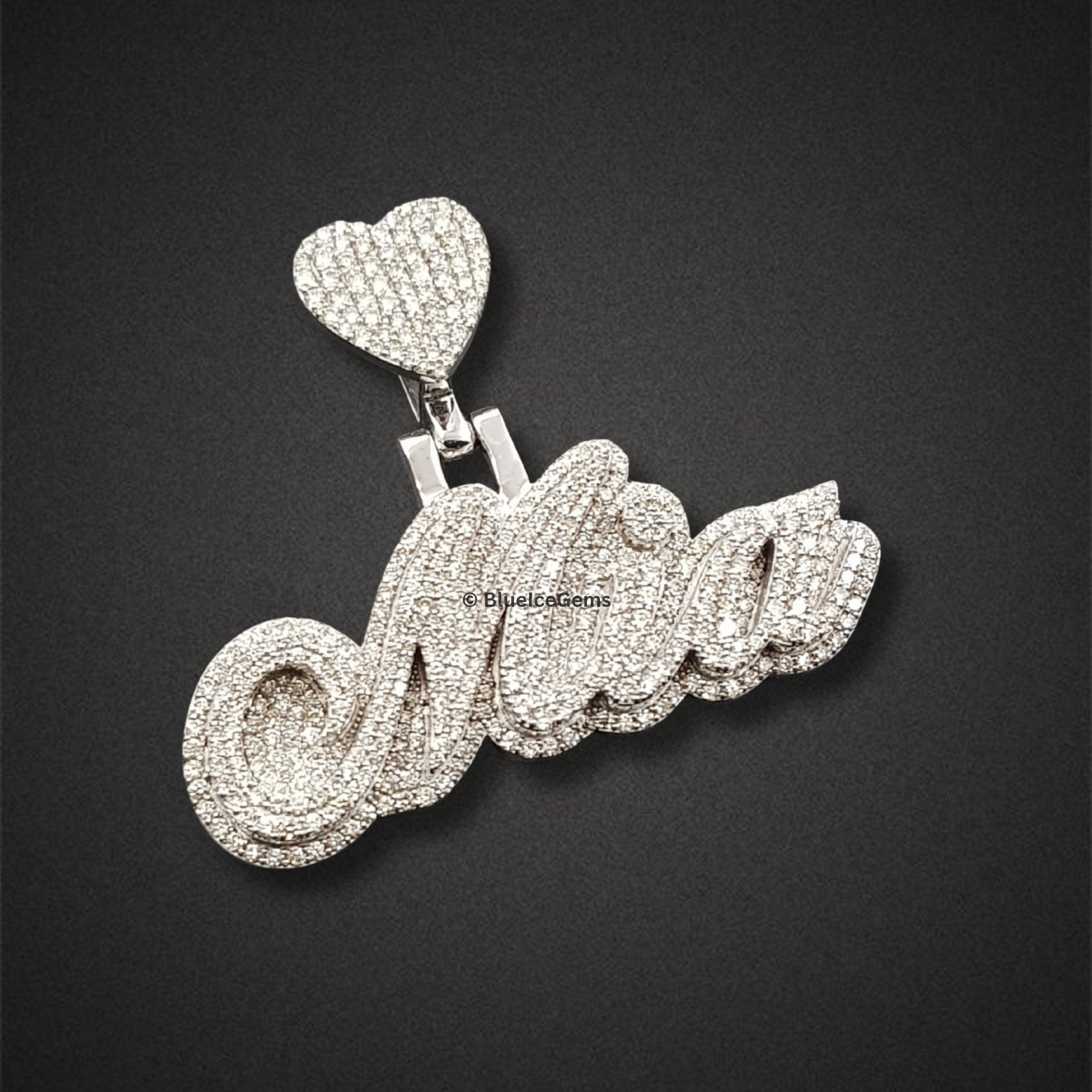 The "Mia" Heart of Diamonds Script Pendant