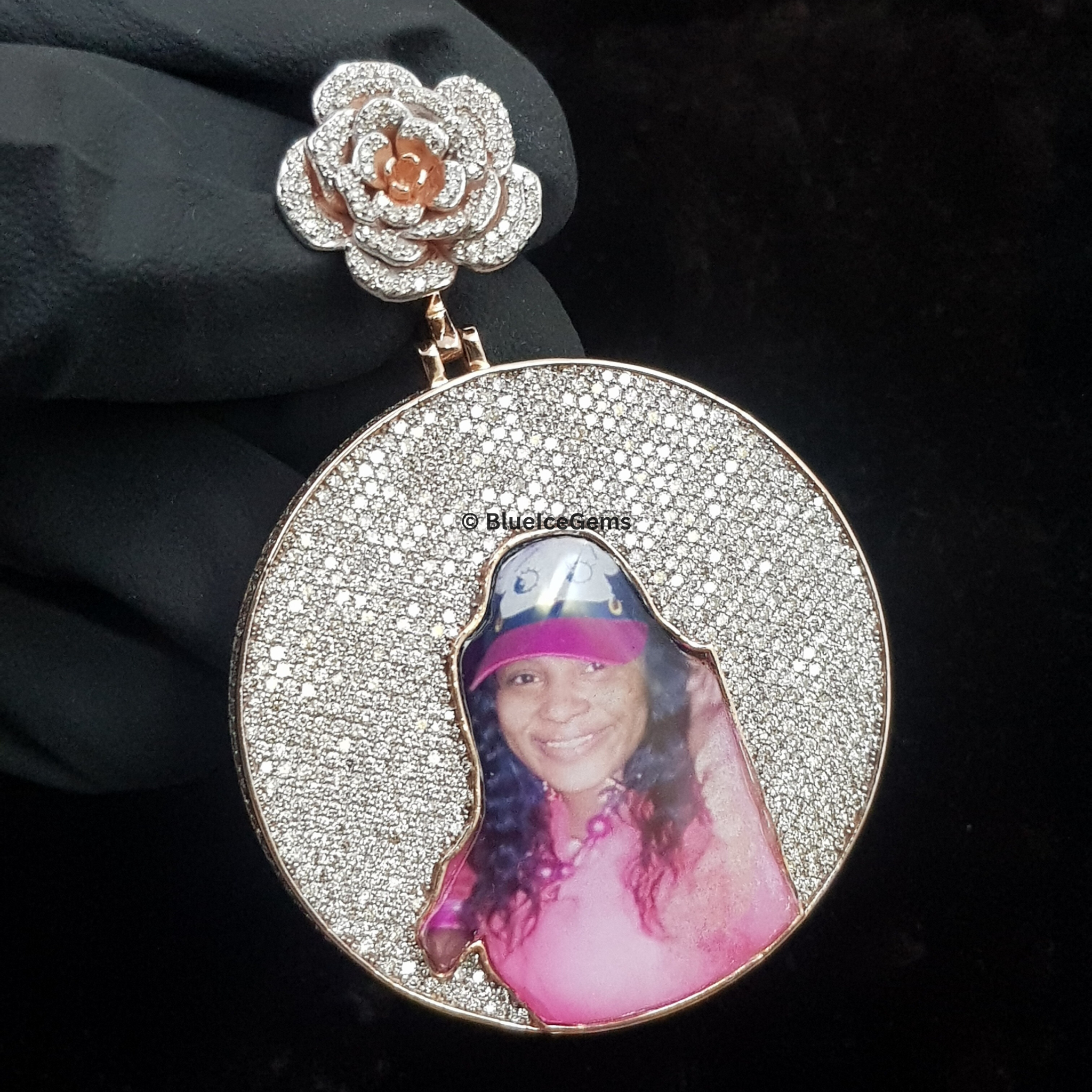 The "Rose Gold Bloom" Diamond Photo Medallion Pendant