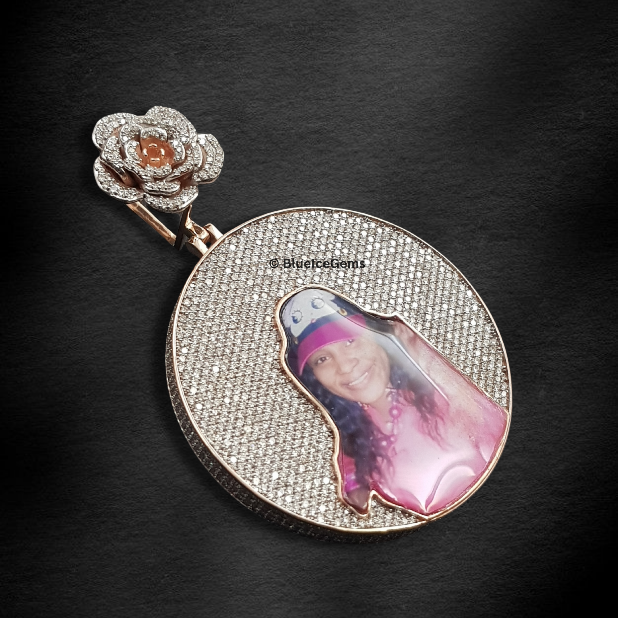 The "Rose Gold Bloom" Diamond Photo Medallion Pendant