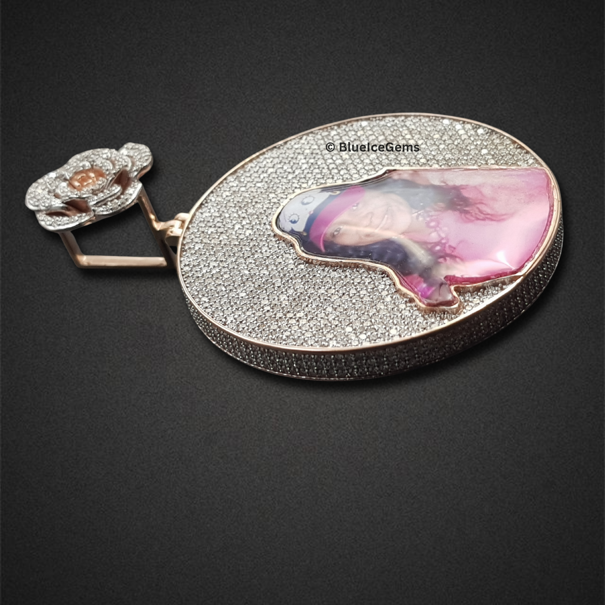 The "Rose Gold Bloom" Diamond Photo Medallion Pendant