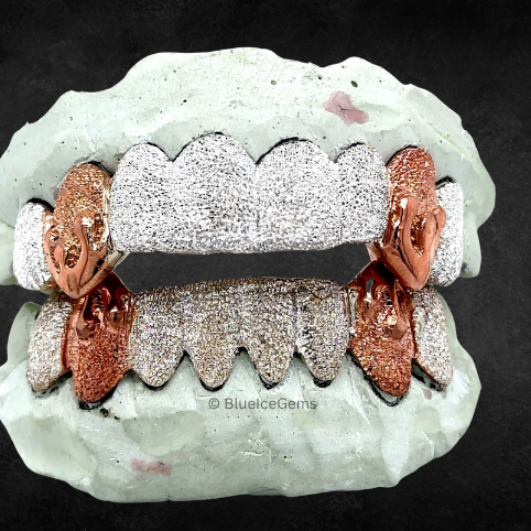 The "Rose Gold Fang" Dual-Tone Diamond Grillz
