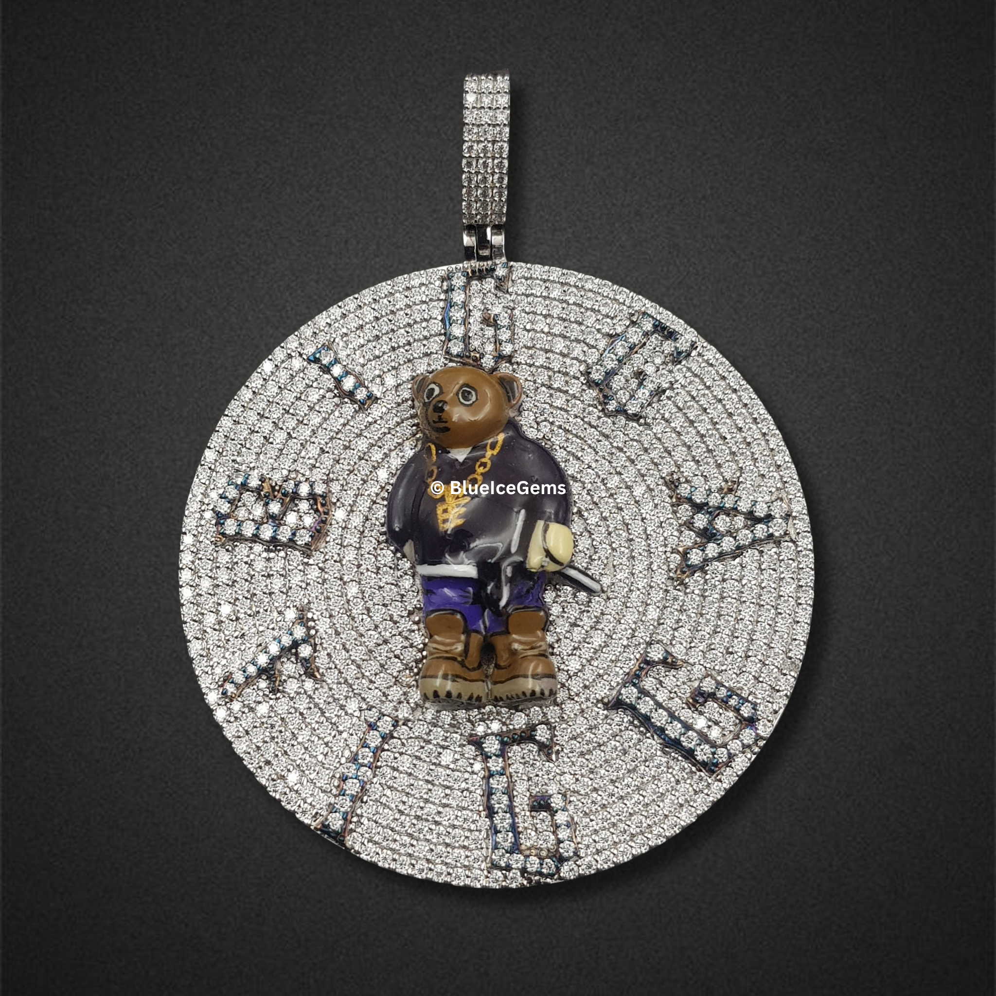 The "Time Is Money" Diamond Teddy Bear Medallion Pendant