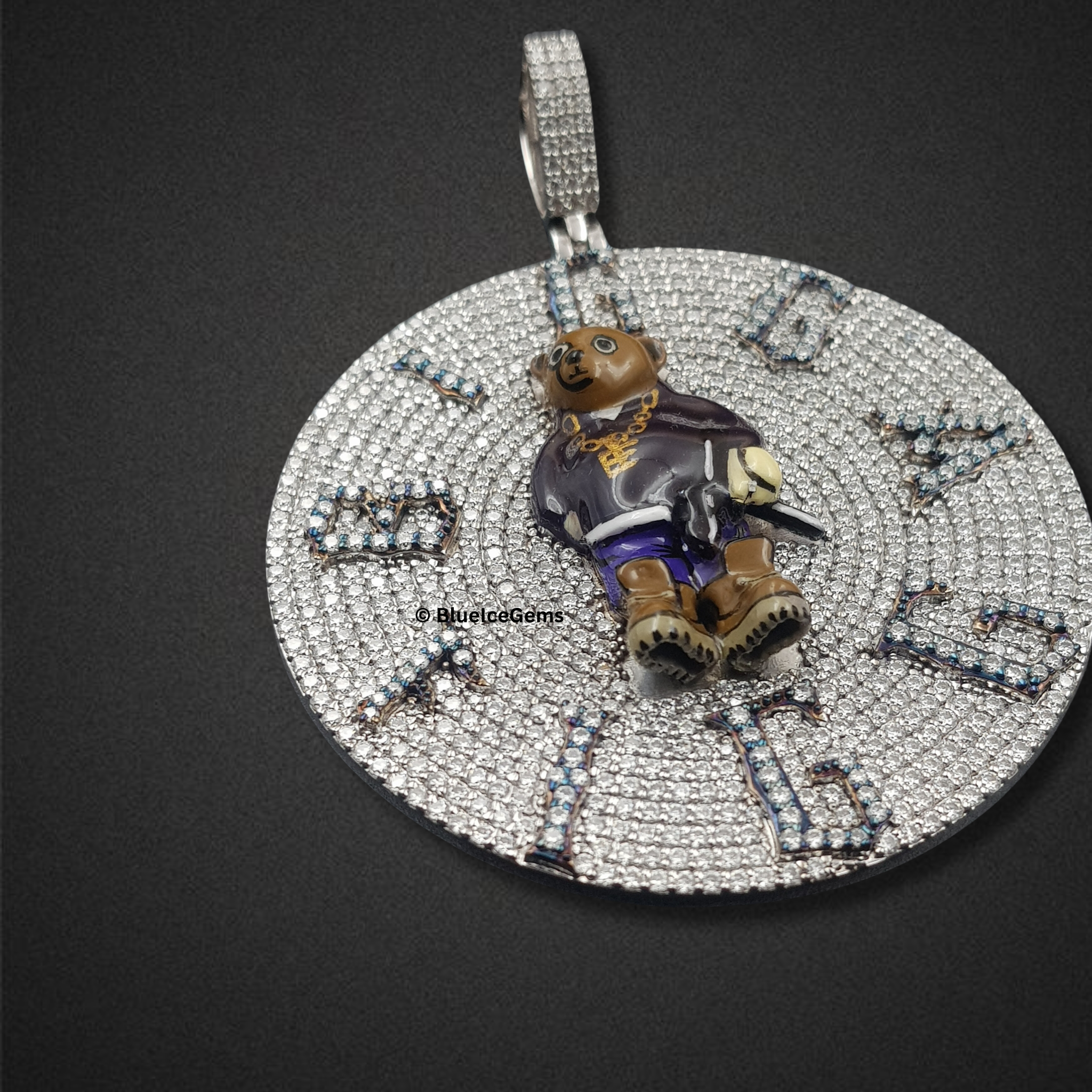 The "Time Is Money" Diamond Teddy Bear Medallion Pendant