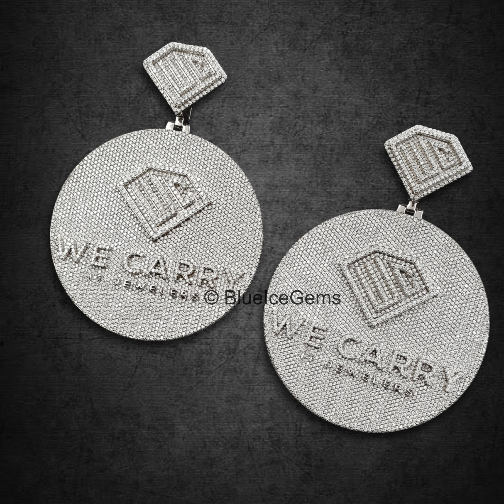 The "We Carry Jewels" Diamond Emblem Medallion Pair Pendant