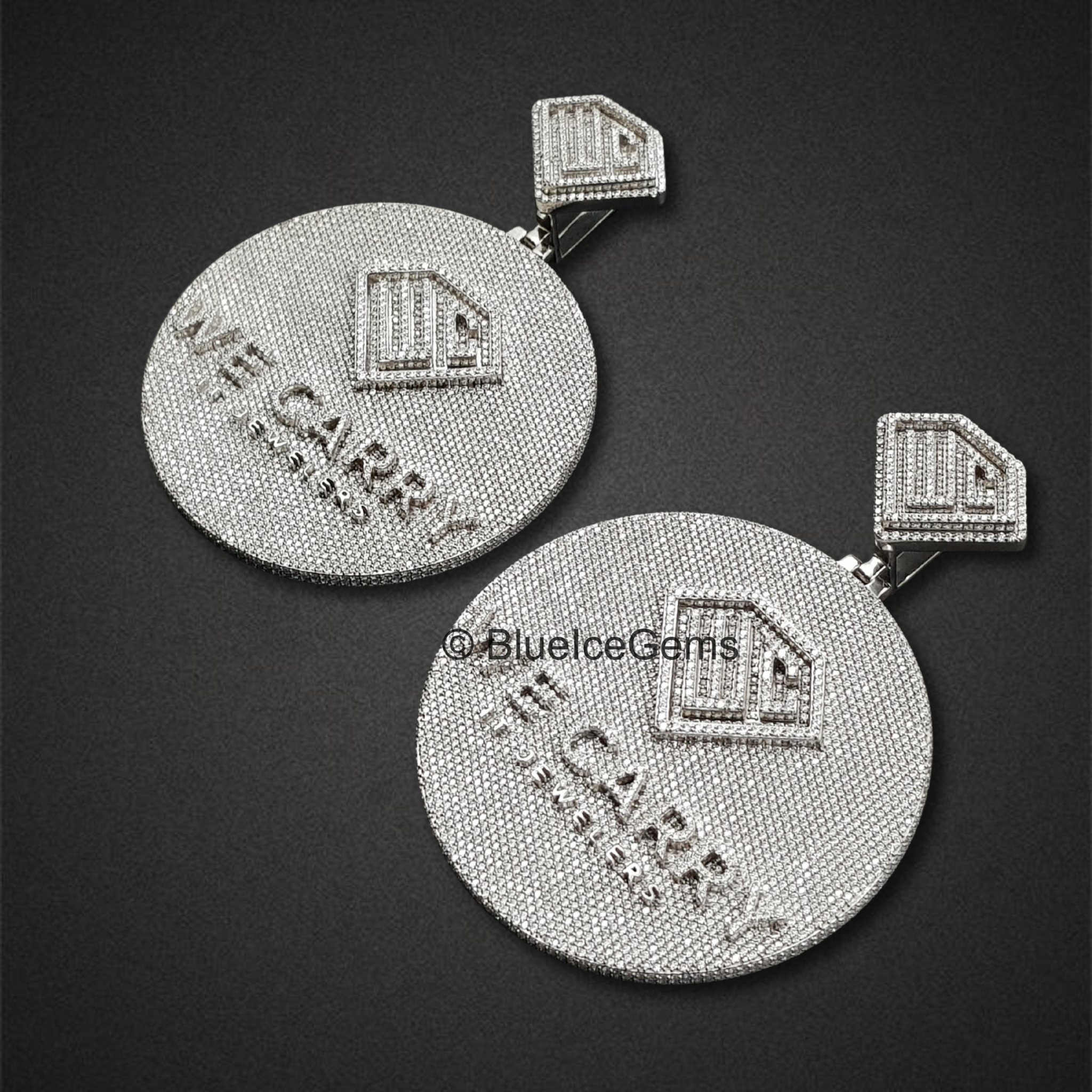 The "We Carry Jewels" Diamond Emblem Medallion Pair Pendant