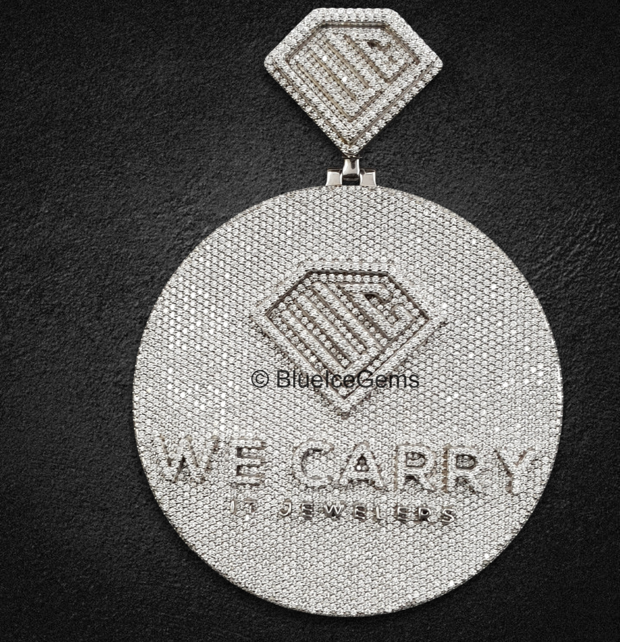 The "We Carry Jewels" Diamond Emblem Medallion Pair Pendant