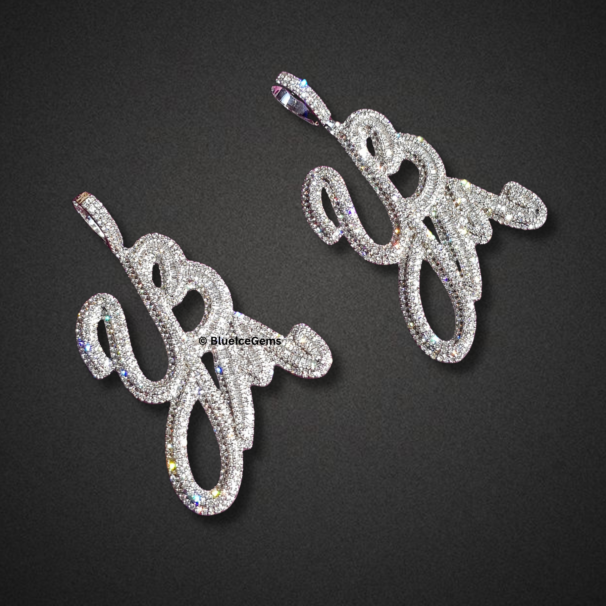 The "YB" Double Diamond Script Pendant