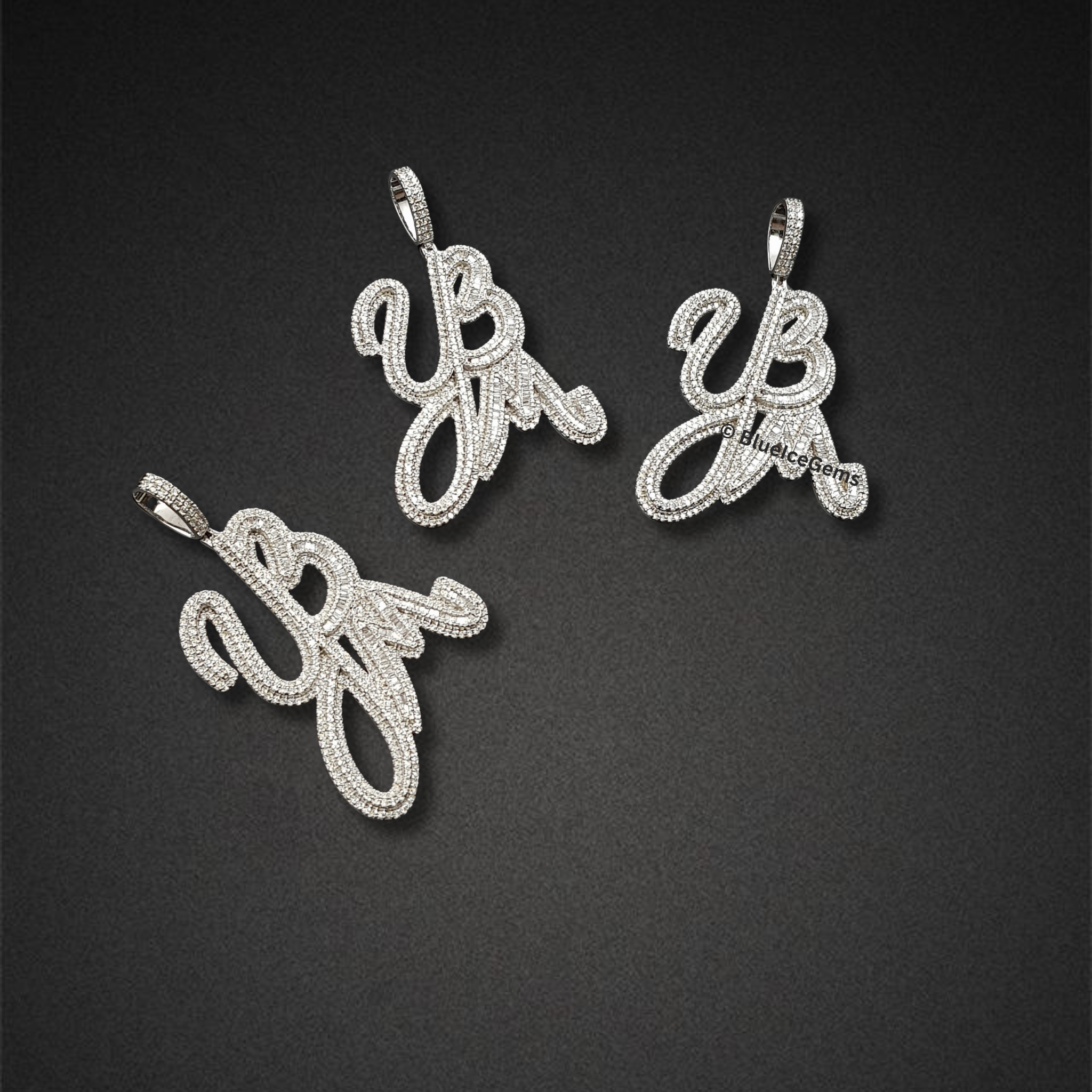 The "YB" Script Diamond Pendants (Set of 3)