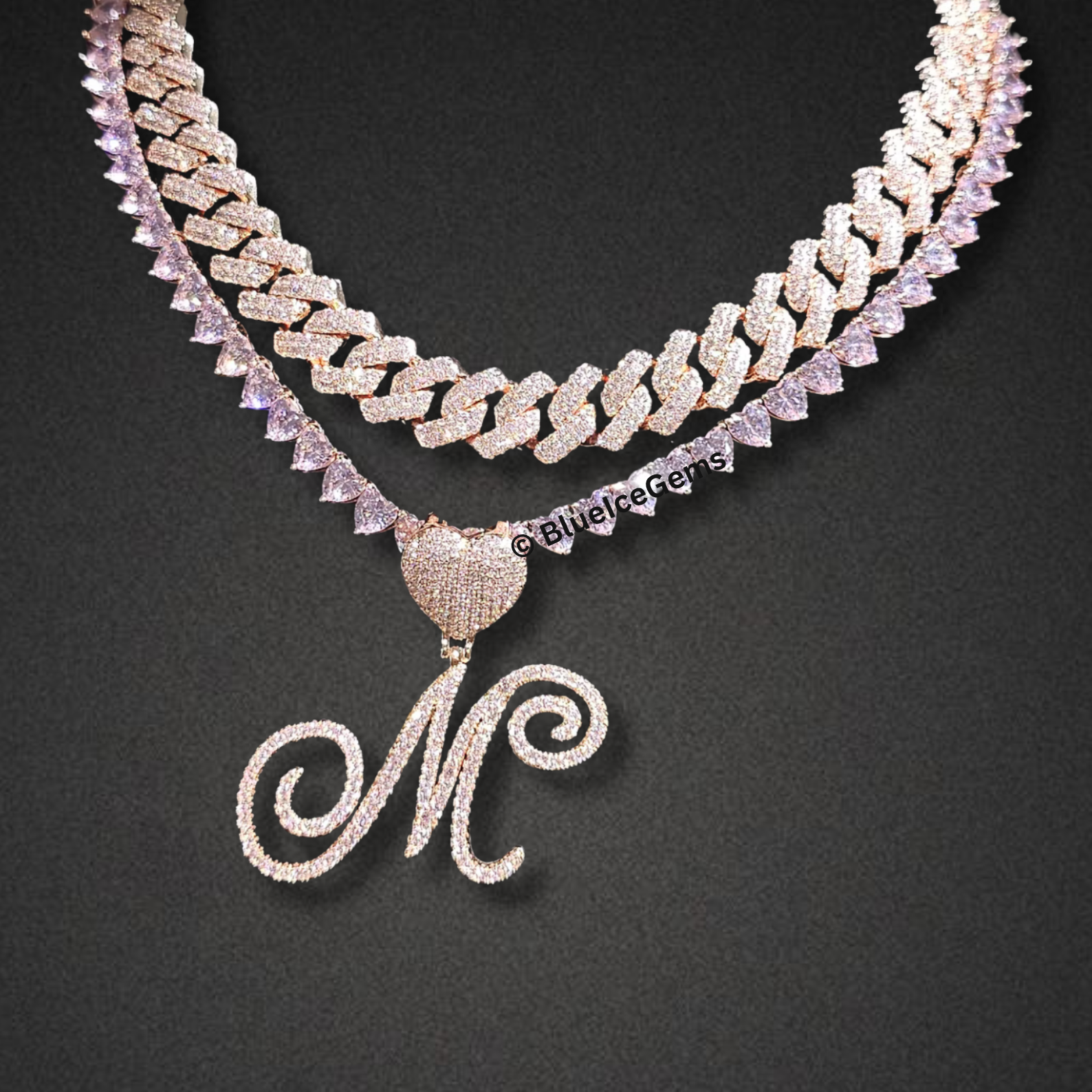 Iced-Out Custom Cursive Initial Necklace