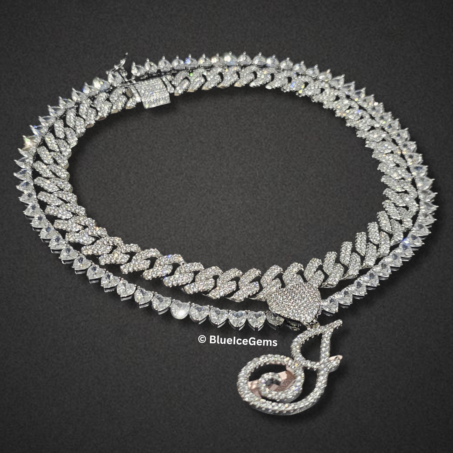 Iced-Out Custom Cursive Initial Necklace
