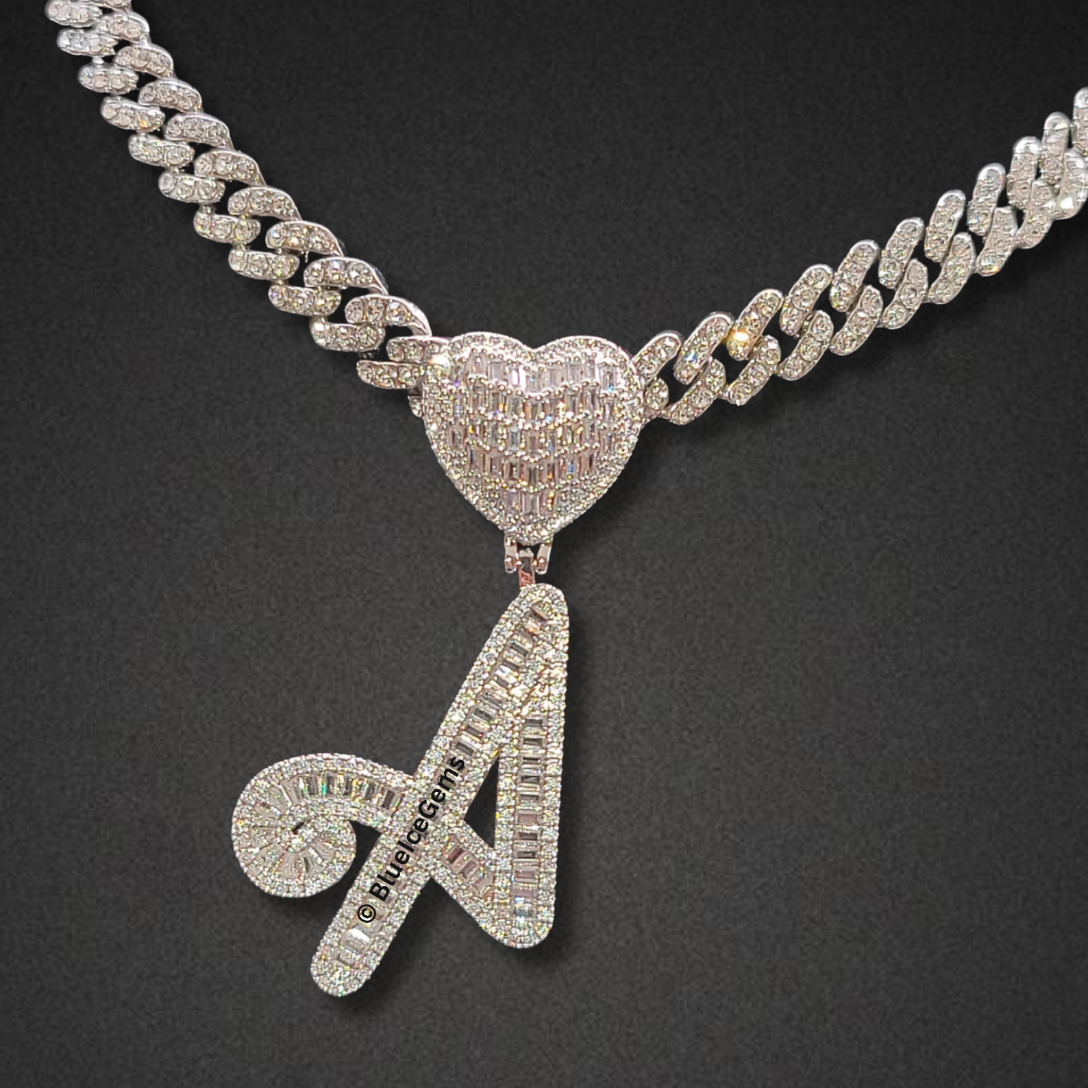 Custom Baguette Initial & Heart Necklace