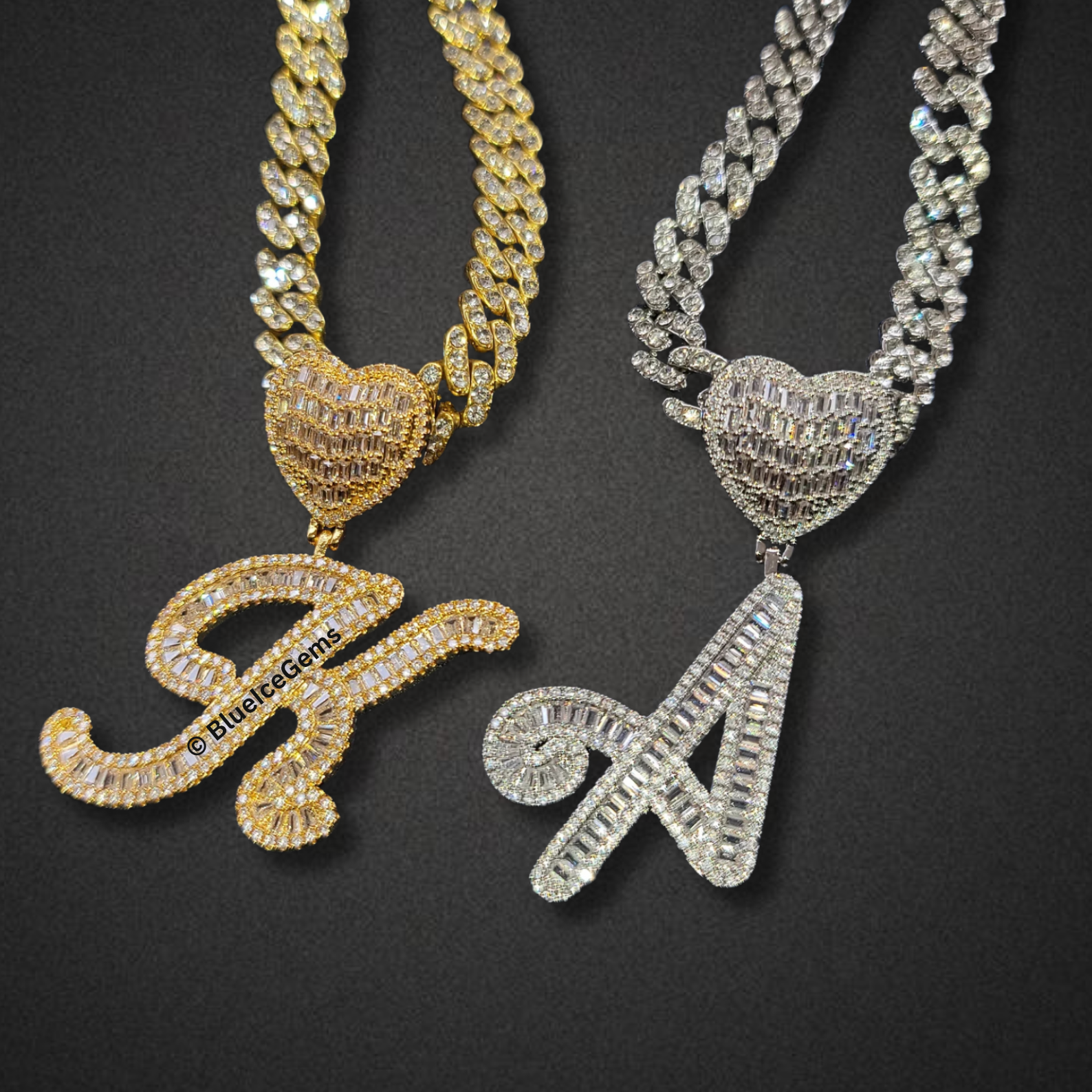 Custom Baguette Initial & Heart Necklace