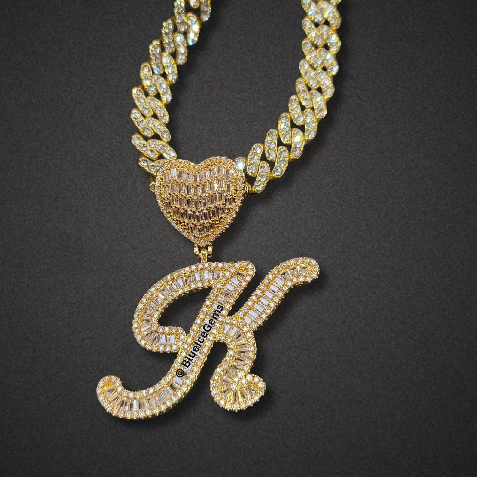 Custom Baguette Initial & Heart Necklace