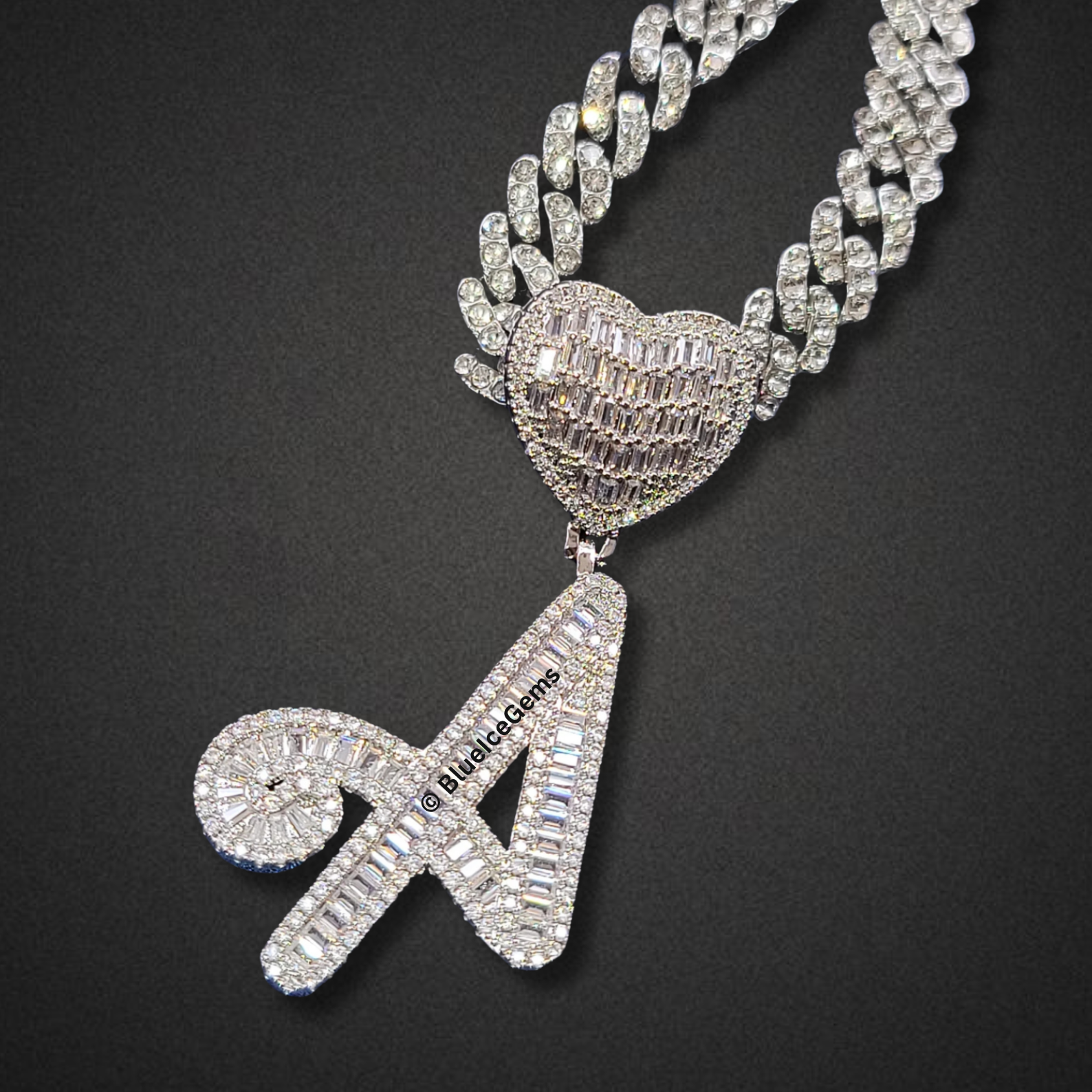 Custom Baguette Initial & Heart Necklace