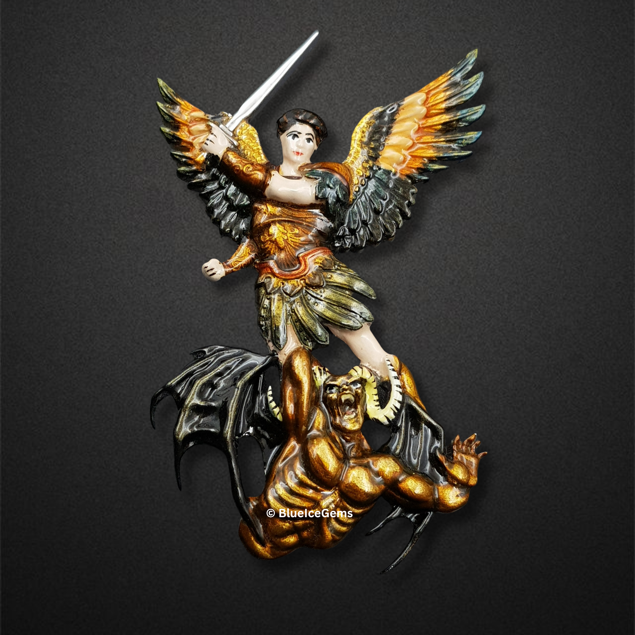The "Archangel Michael" Enamel & Gold Sculpture Pendant