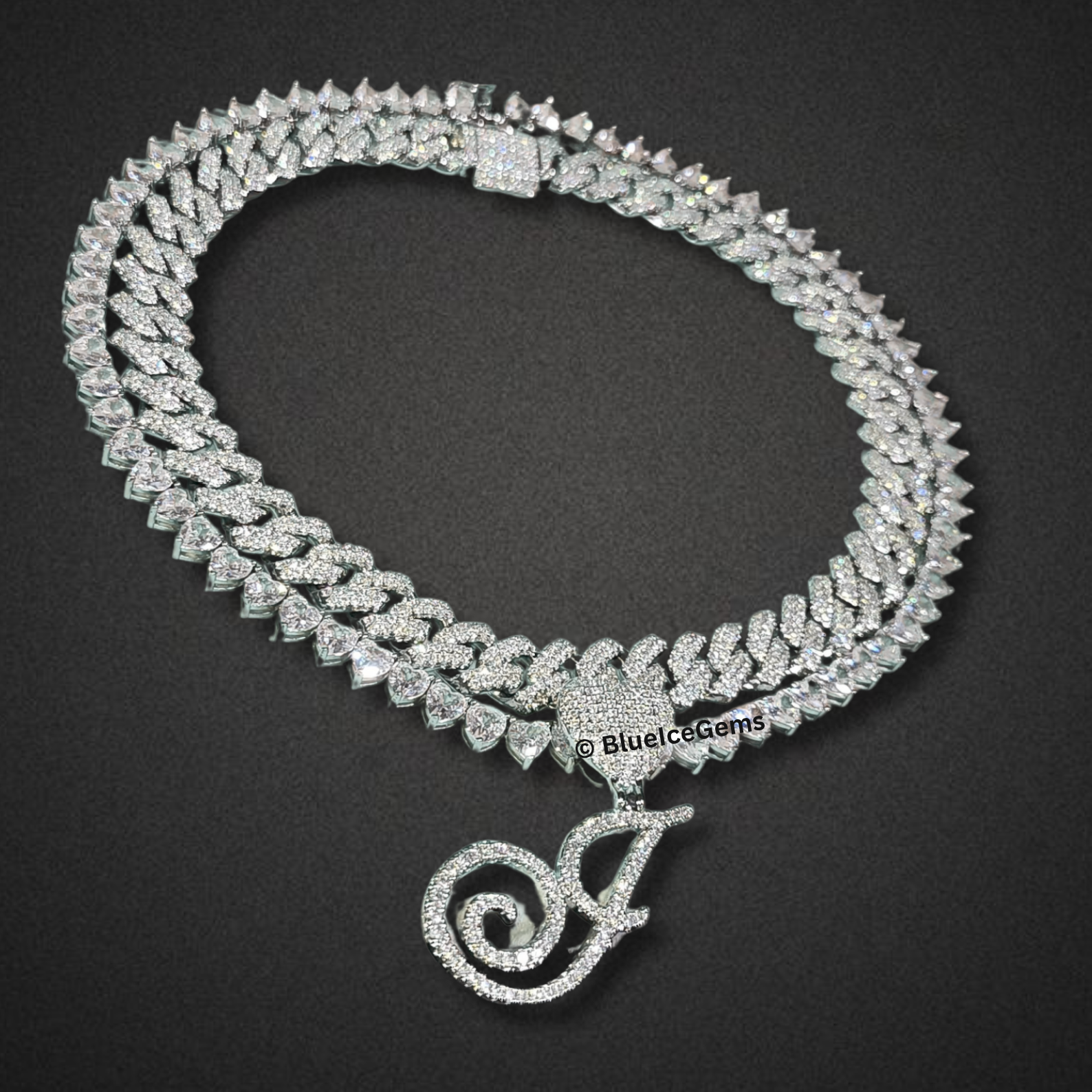 Iced-Out Custom Cursive Initial Necklace