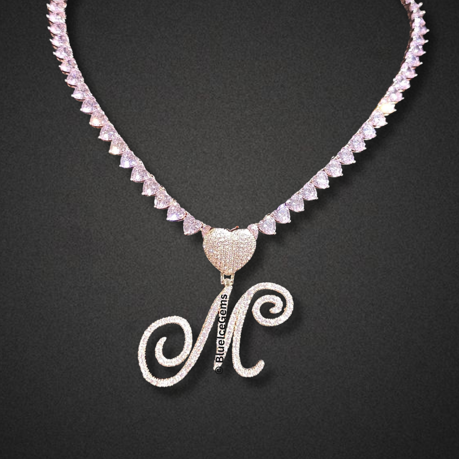 Iced-Out Custom Cursive Initial Necklace