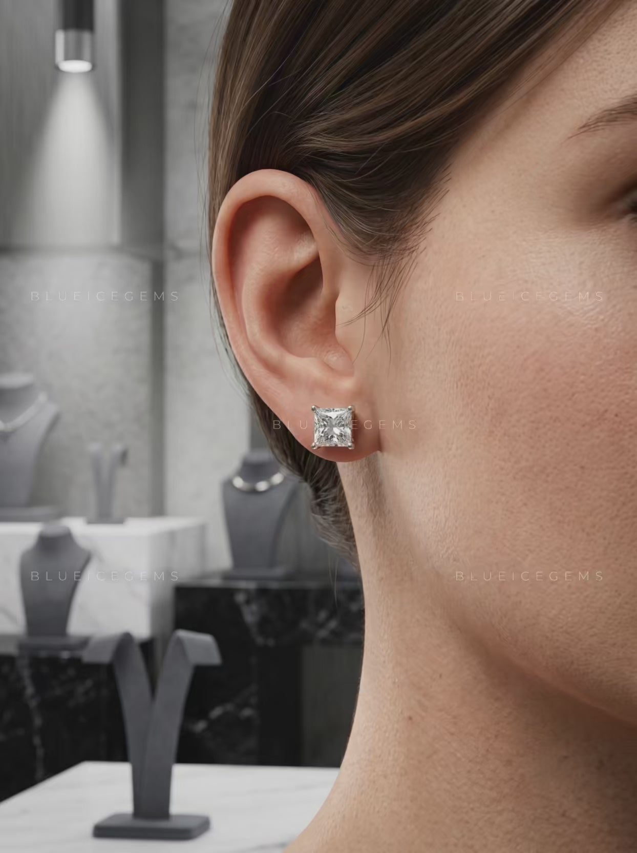 The Deco Prism: Asscher Diamond Stud Earrings
