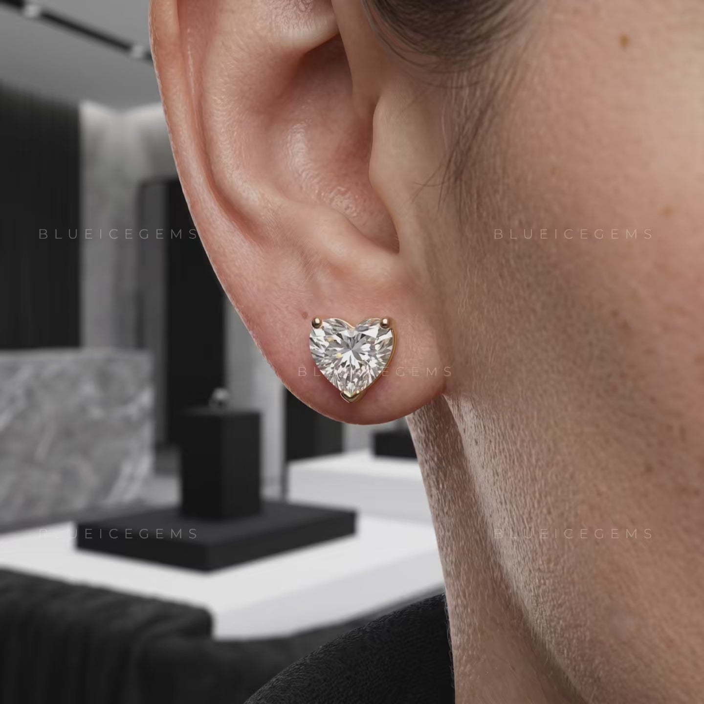 Luminous Heart 3-Prong Lab-Grown Diamond Stud Earrings