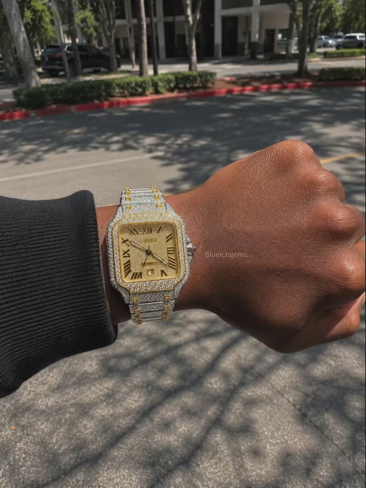 Gilded Majesty: Two-Tone Iced-Out Custom Roman Watch