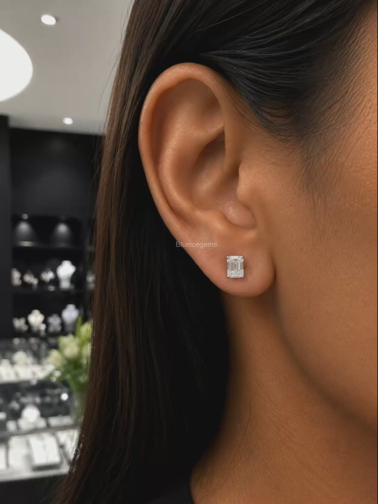 The Regal Vista: Emerald-Cut Diamond Stud Earrings