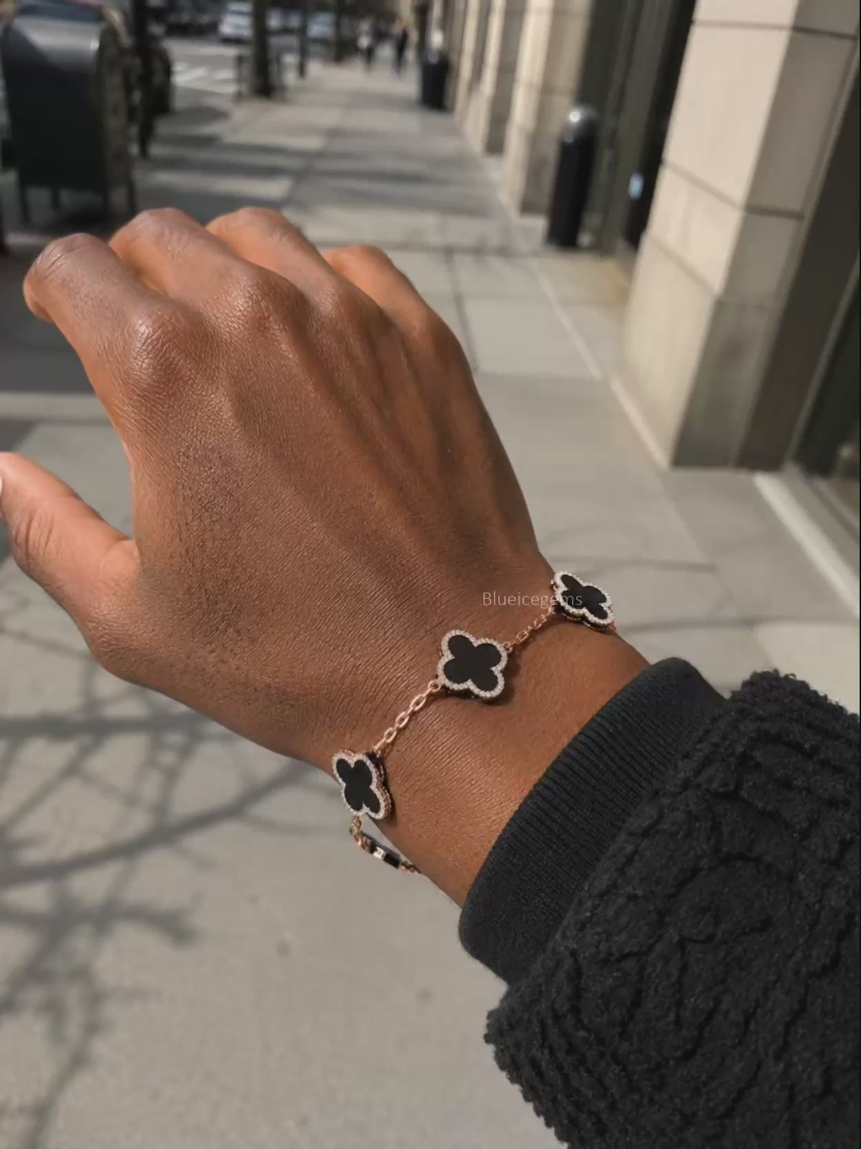 Midnight Fortune Iced Clover Link Statement Bracelet