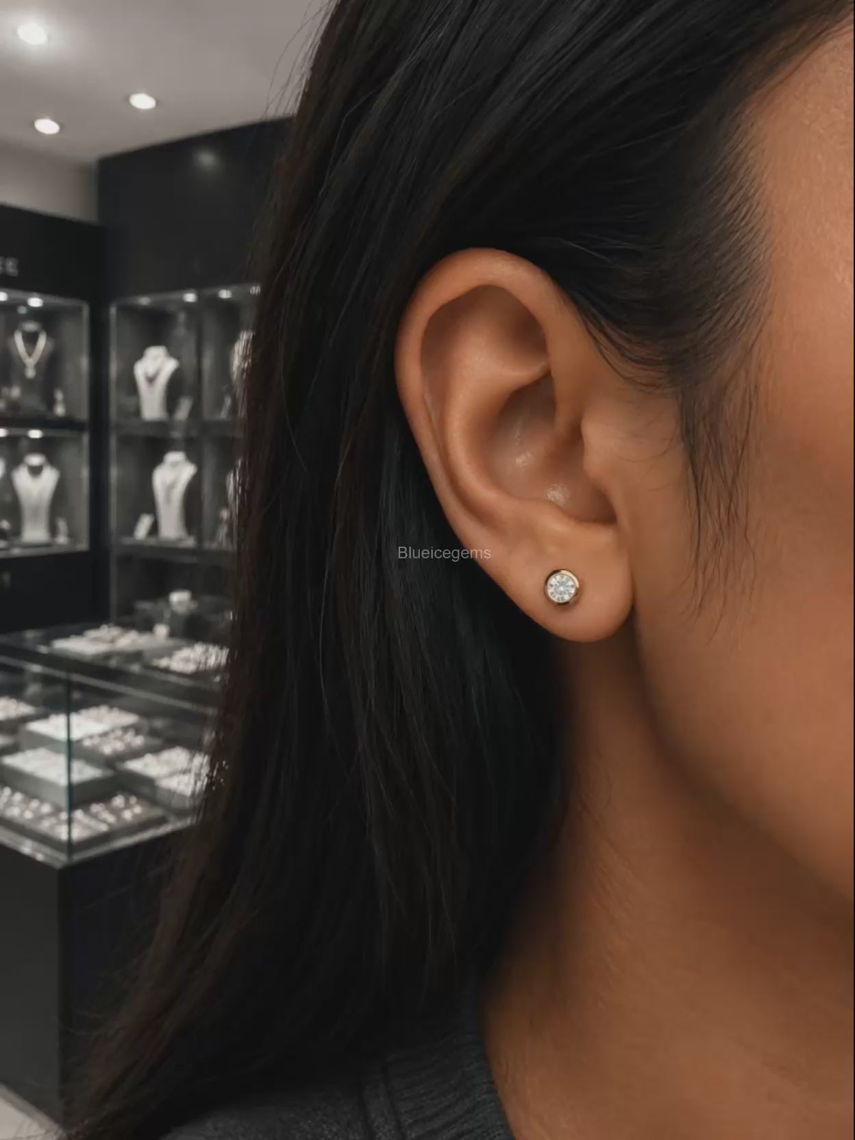 The Golden Aura: Bezel-Set Round Diamond Stud Earrings