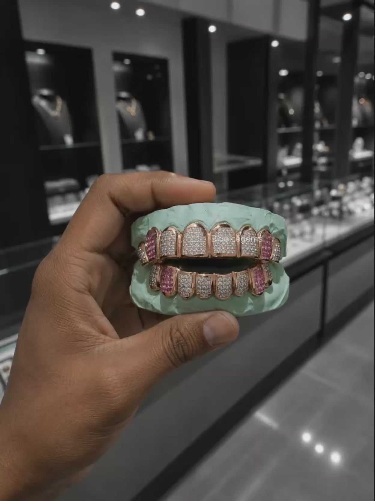 Rose Gold Pink Sapphire & Diamond Block Grillz